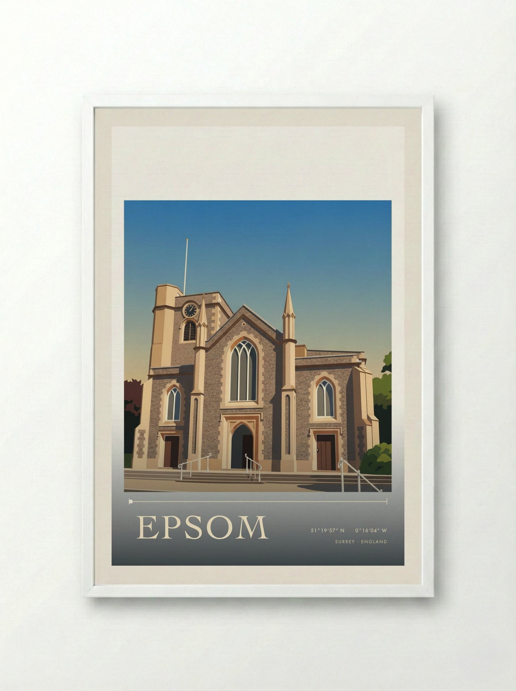 Epsom Surrey England Travel Poster - Framed Print White