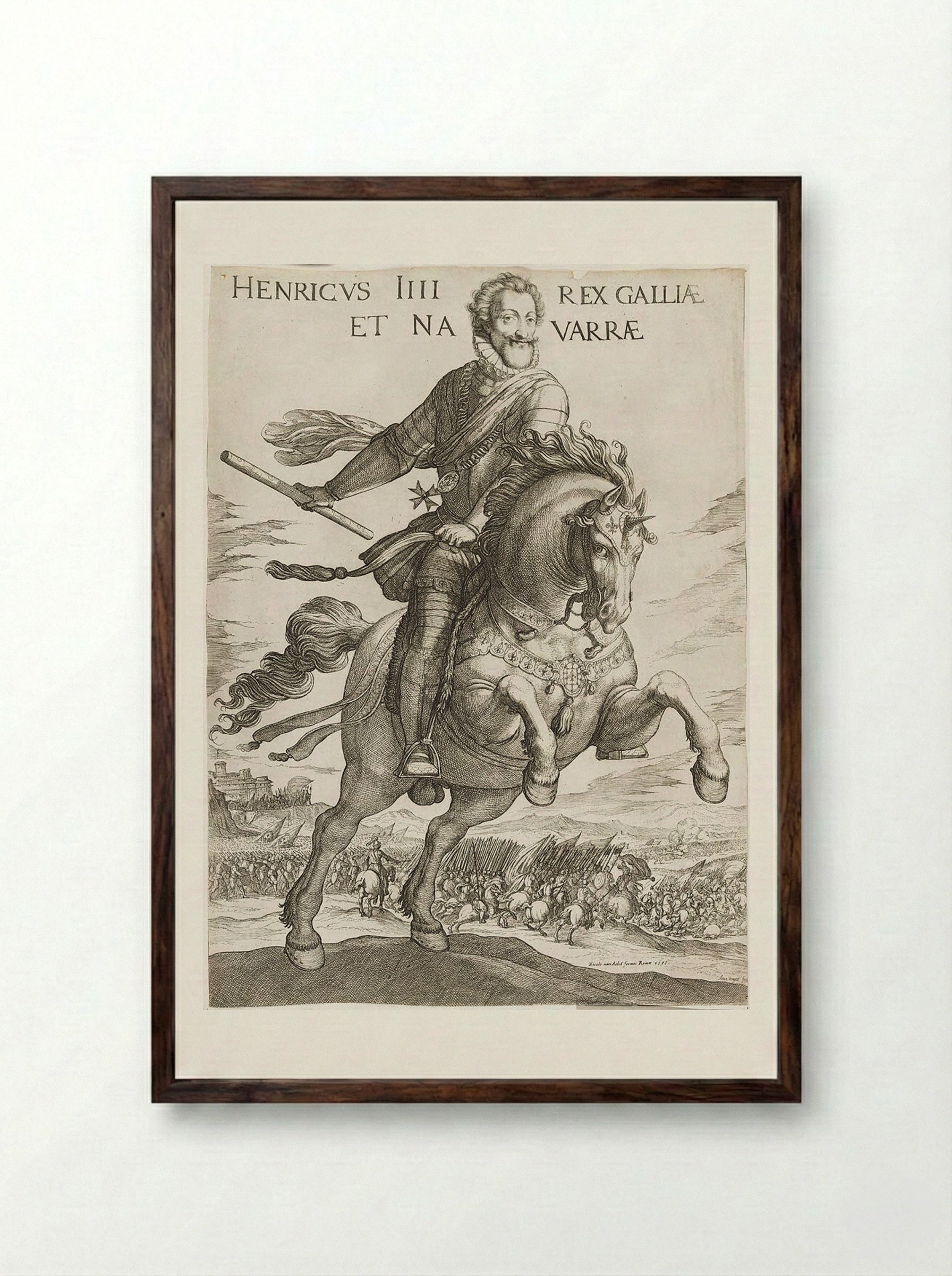 Equestrian Portrait of Henry IV, King of France - Antonio Tempesta - Framed Print Dark Wood