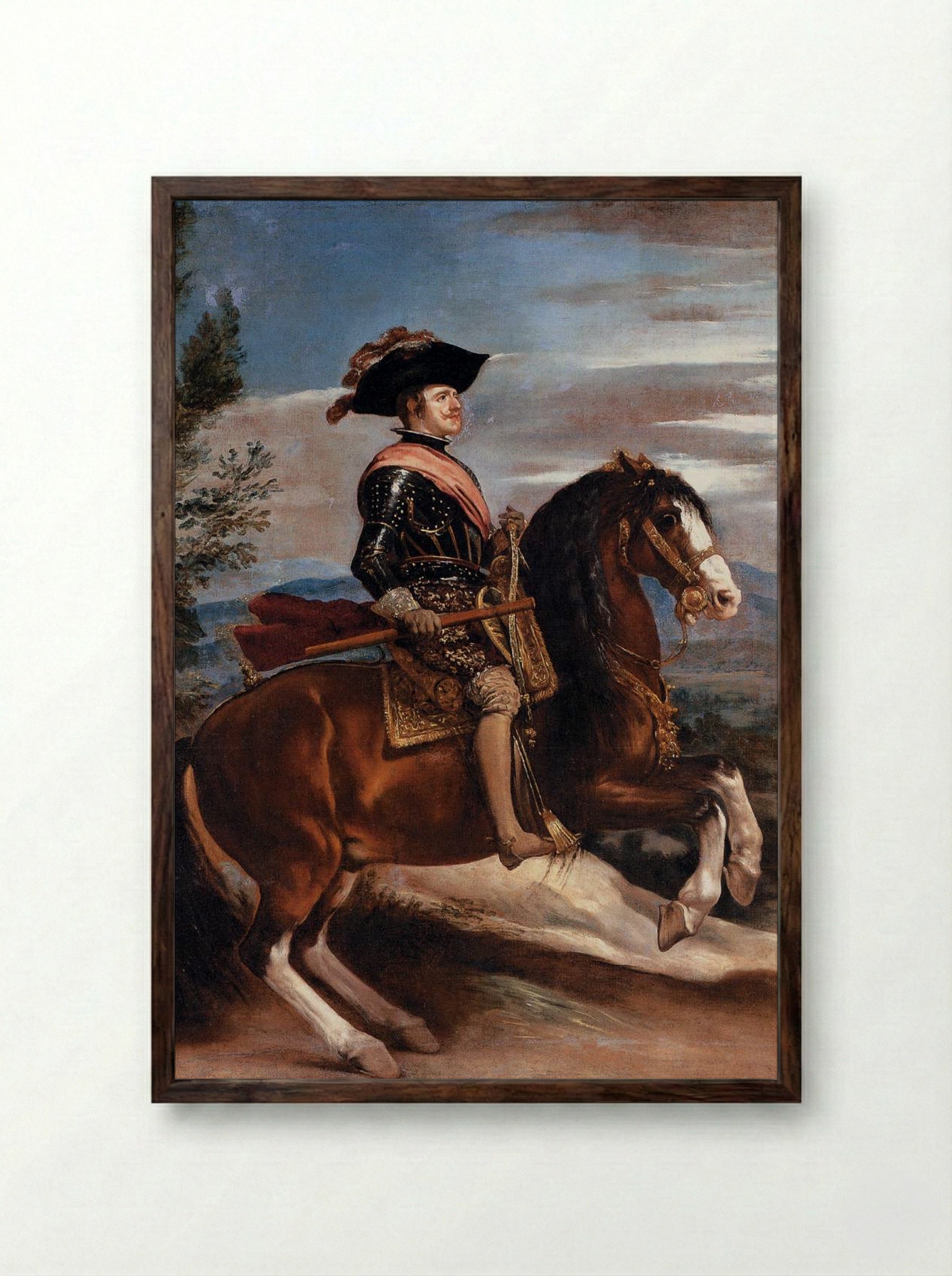 Equestrian Portrait of Philip IV - Diego Velázquez - Framed Print Dark Wood