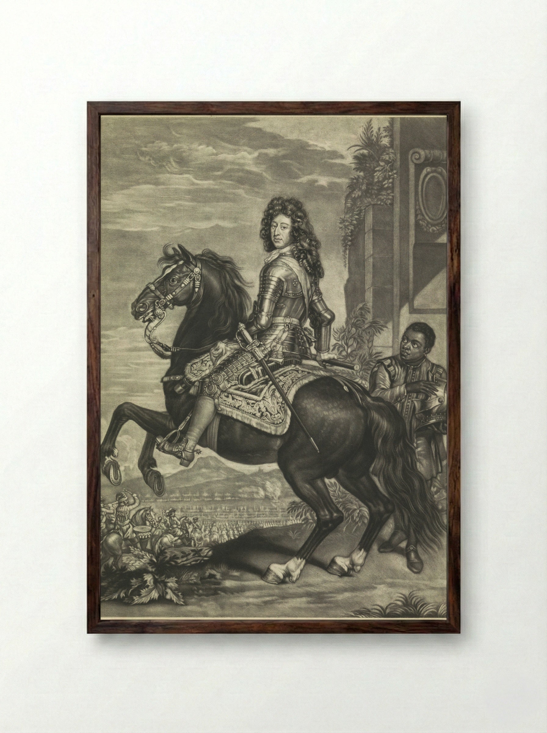 Equestrian Portrait of William III, Prince of Orange - Arnoud van Halen - Framed Print Dark Wood
