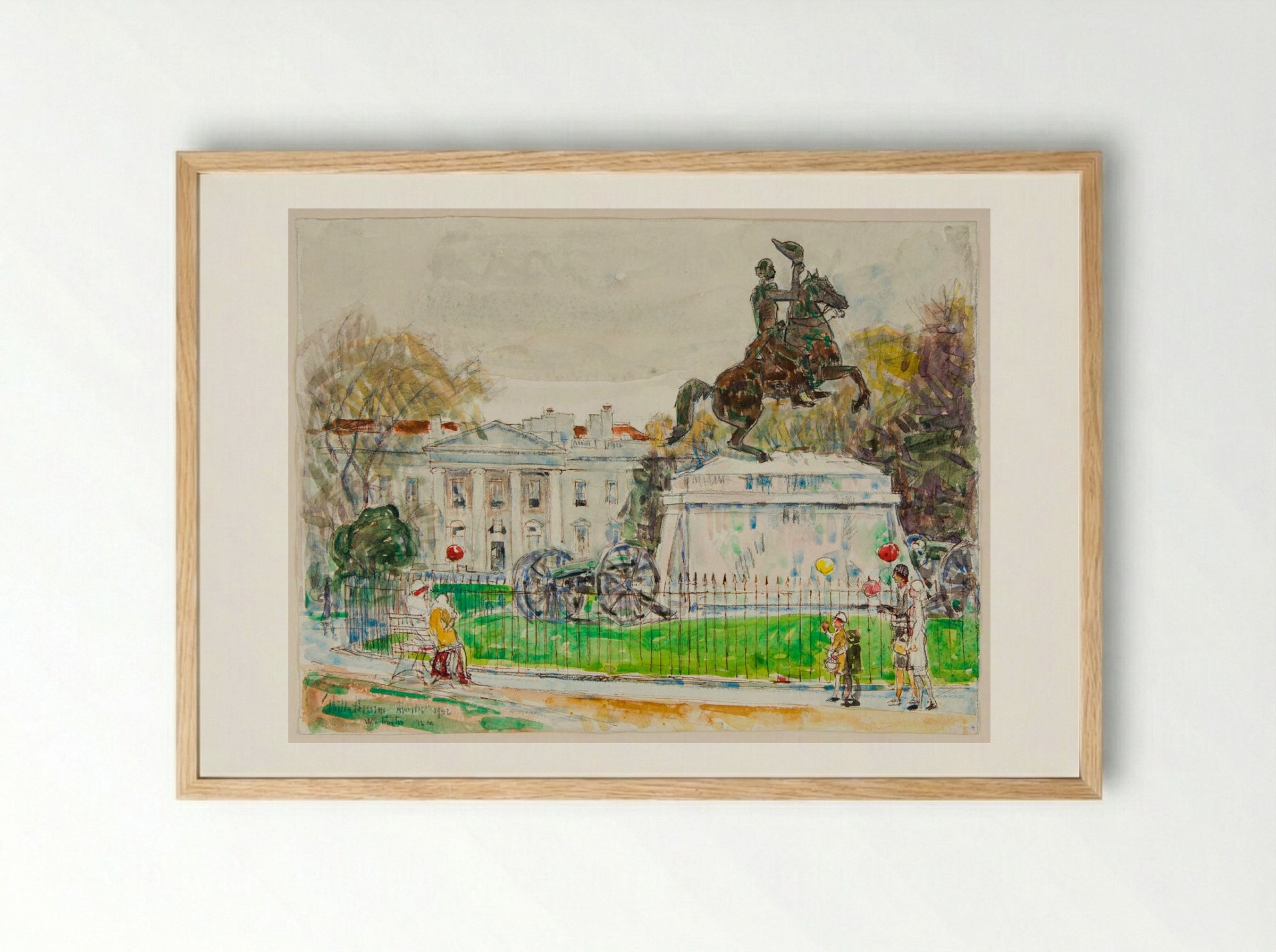 Equestrian Statue of General Andrew Jackson, Washington DC - Childe Hassam - Framed Print Wood