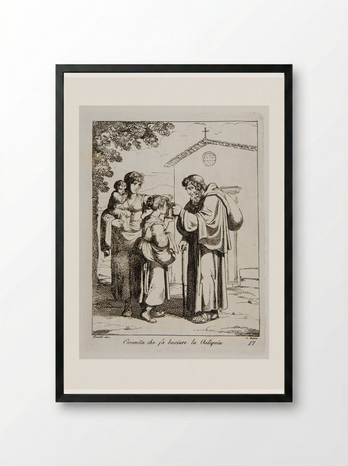 Eremita che fa baciare la Reliquia - Bartolomeo Pinelli - Framed Print Black
