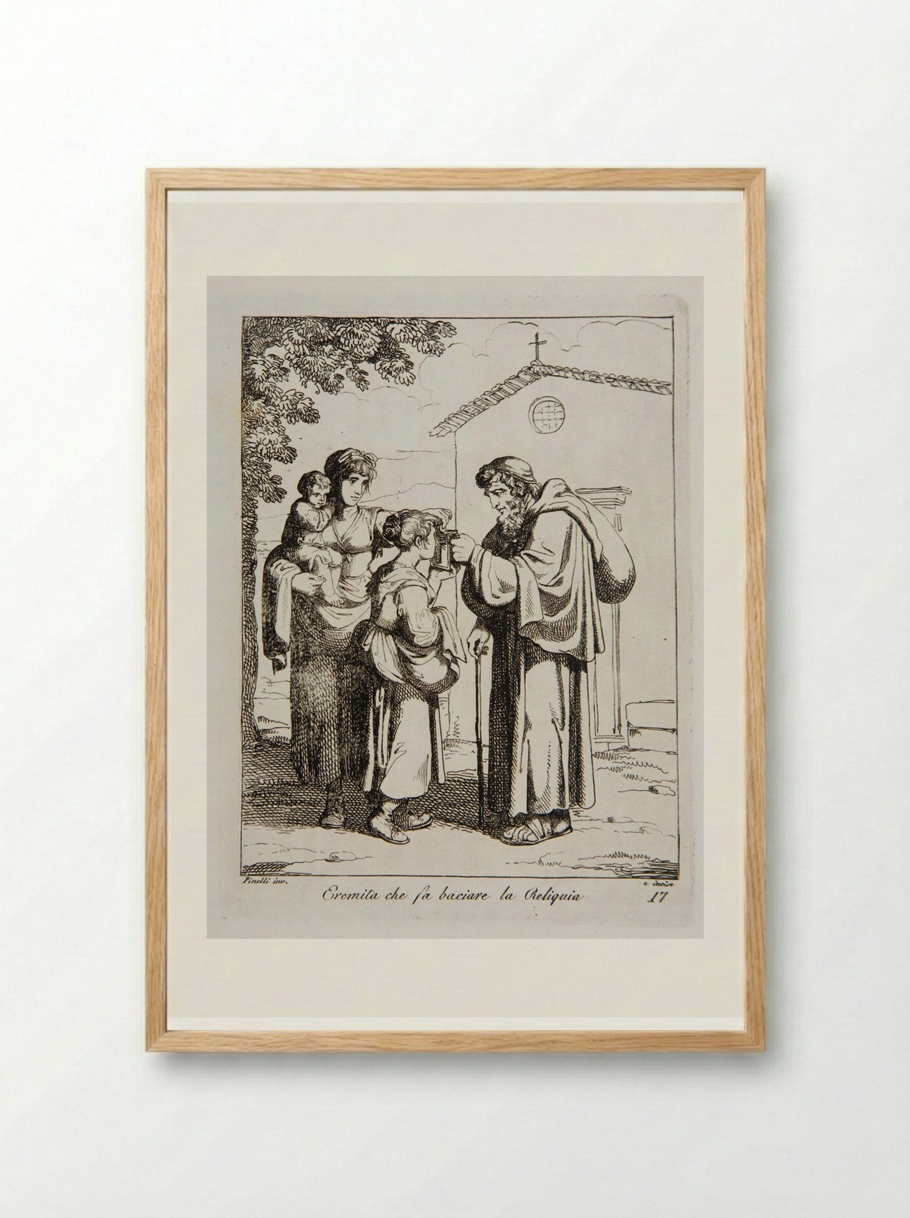 Eremita che fa baciare la Reliquia - Bartolomeo Pinelli - Framed Print Wood