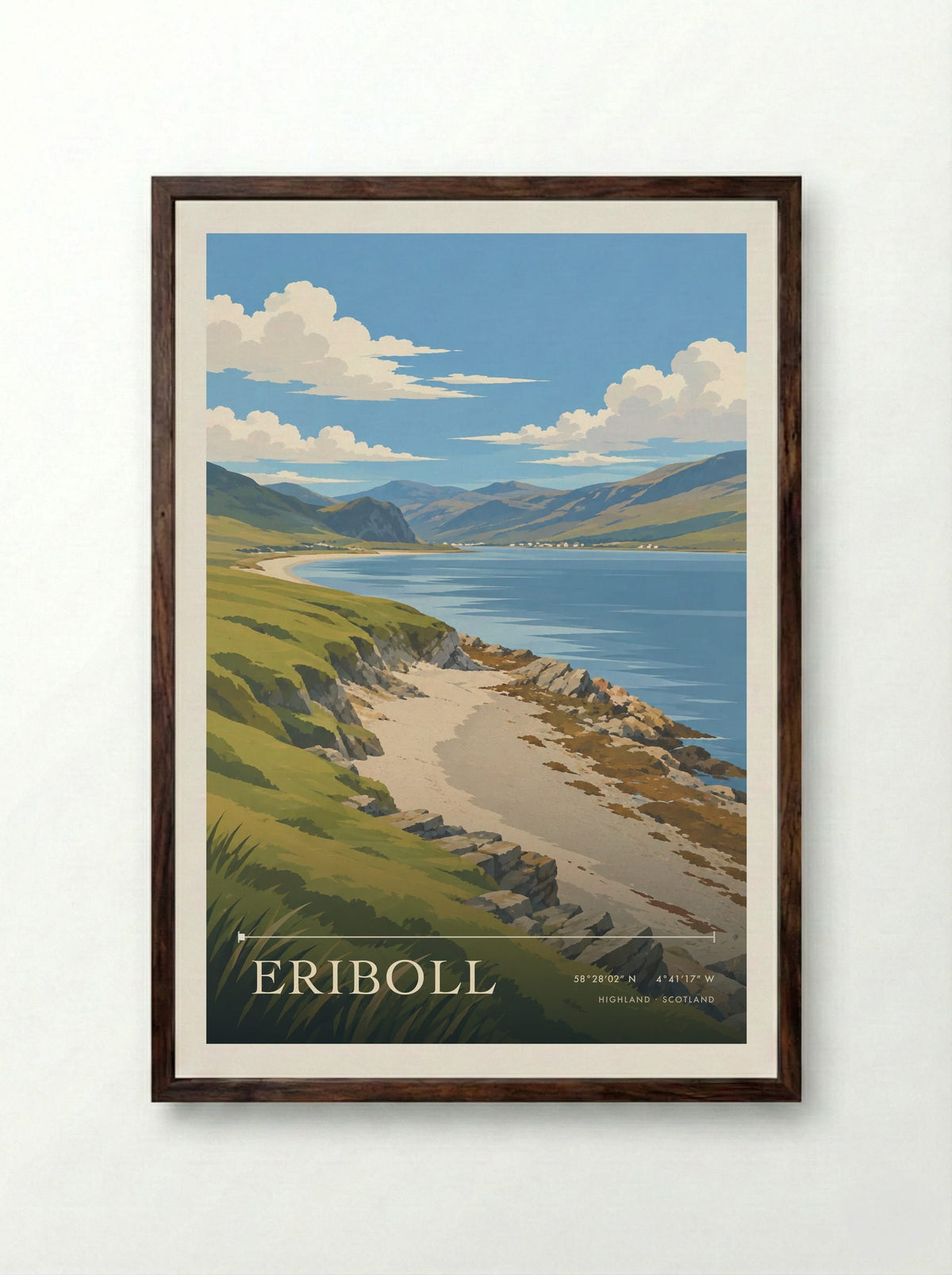 Eriboll, Highland | Travel Poster - Framed Print Dark Wood