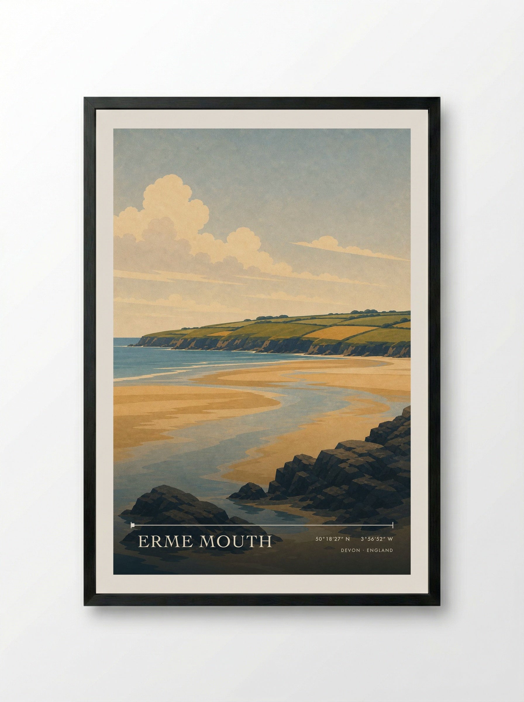Erme Mouth Devon England Travel Poster - Framed Print Black