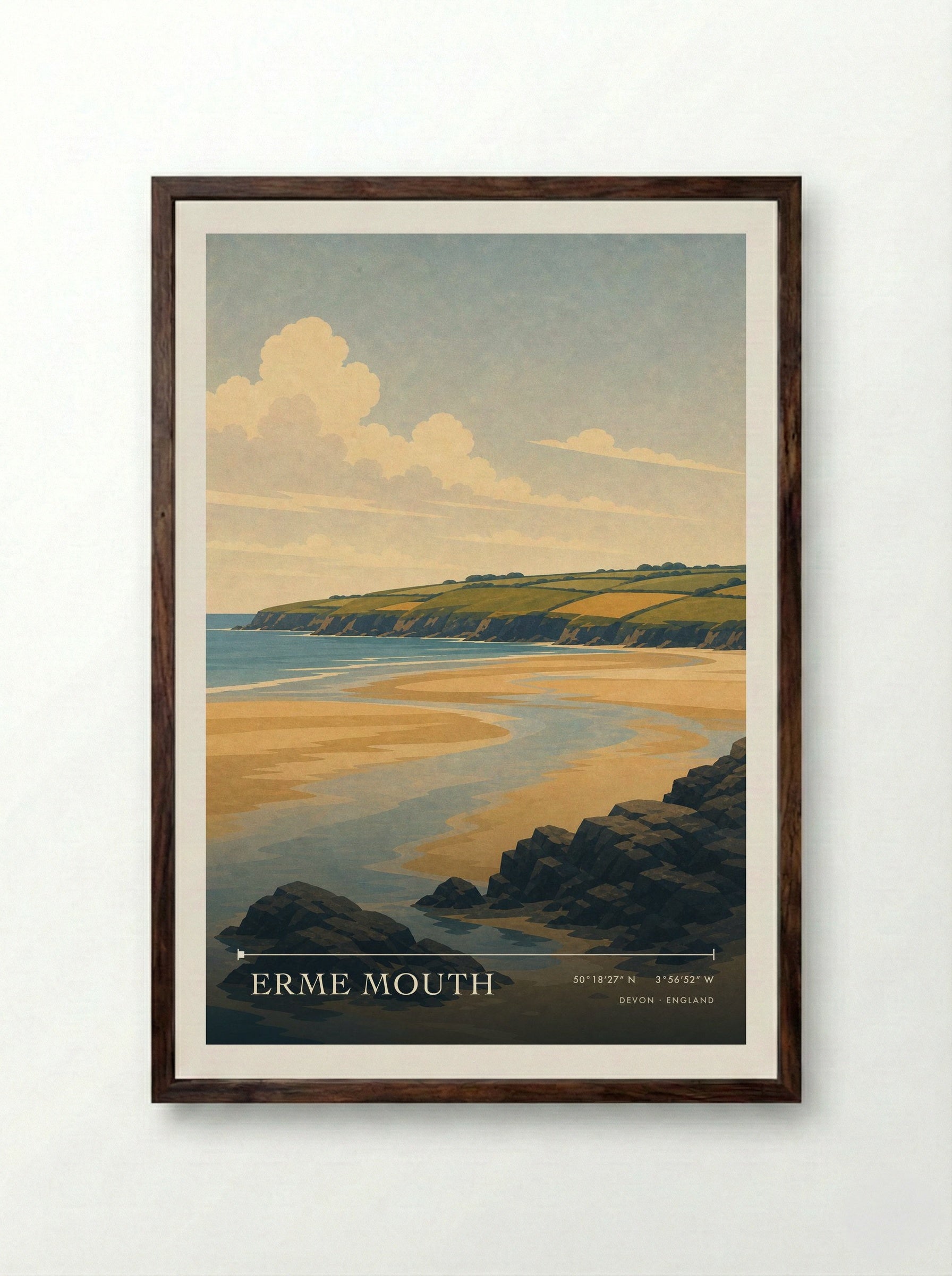 Erme Mouth Devon England Travel Poster - Framed Print Dark Wood