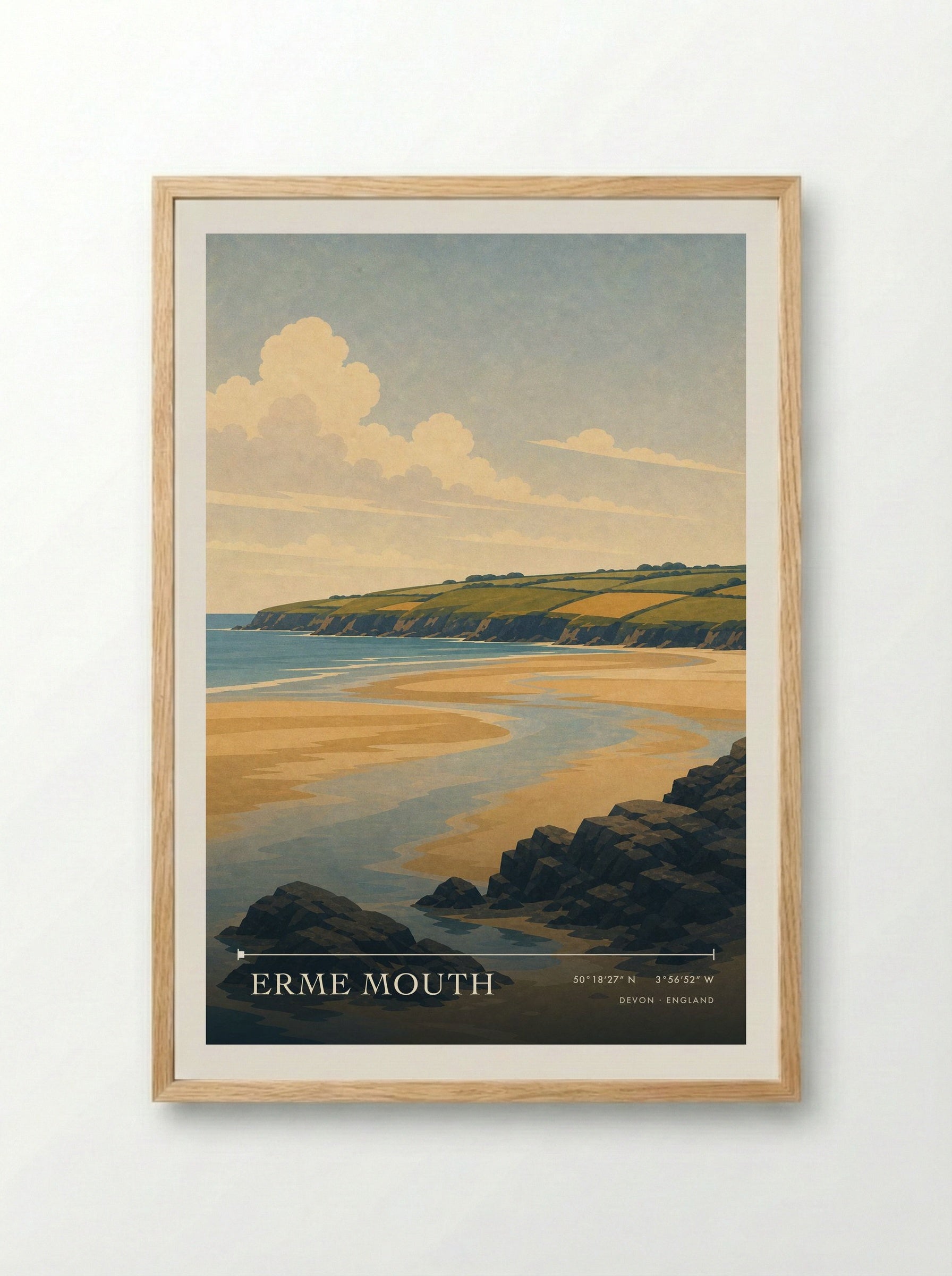 Erme Mouth Devon England Travel Poster - Framed Print Wood