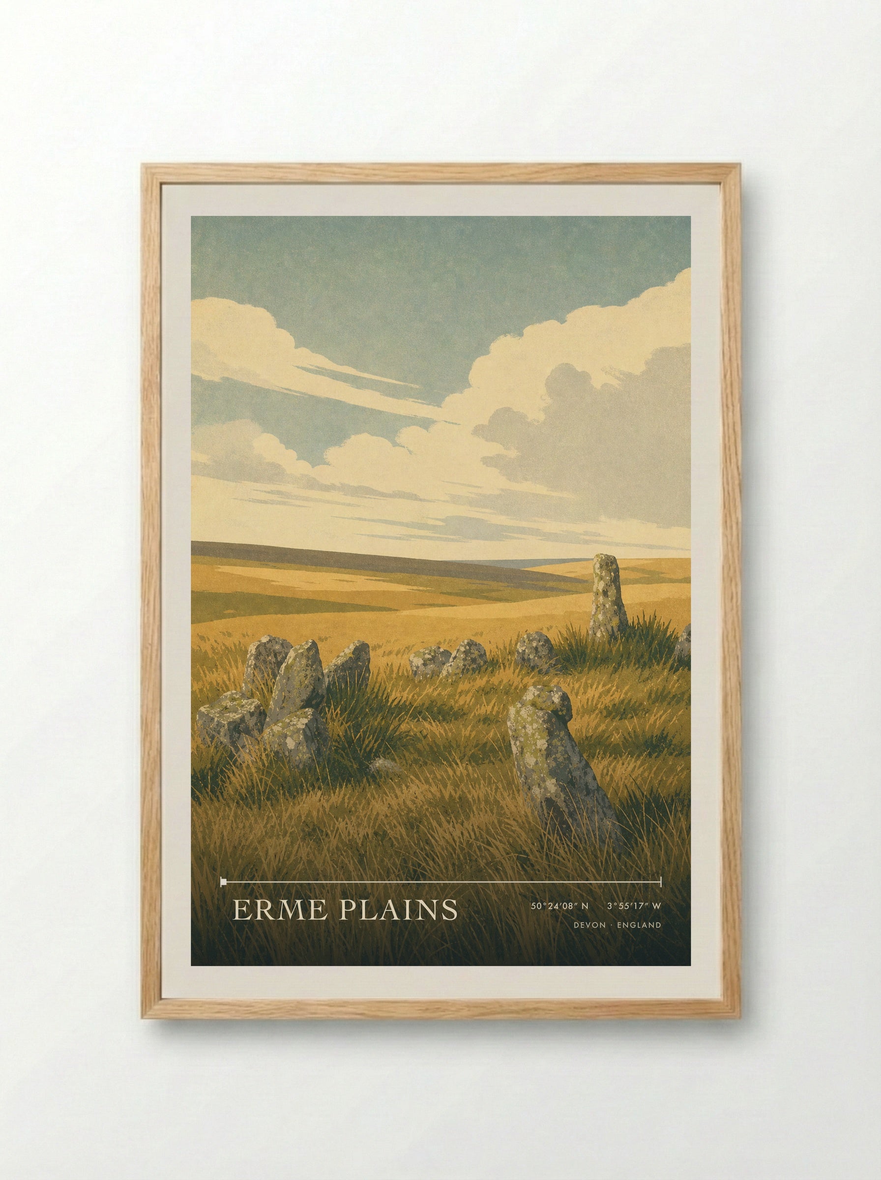 Erme Plains Devon England Travel Poster - Framed Print Wood