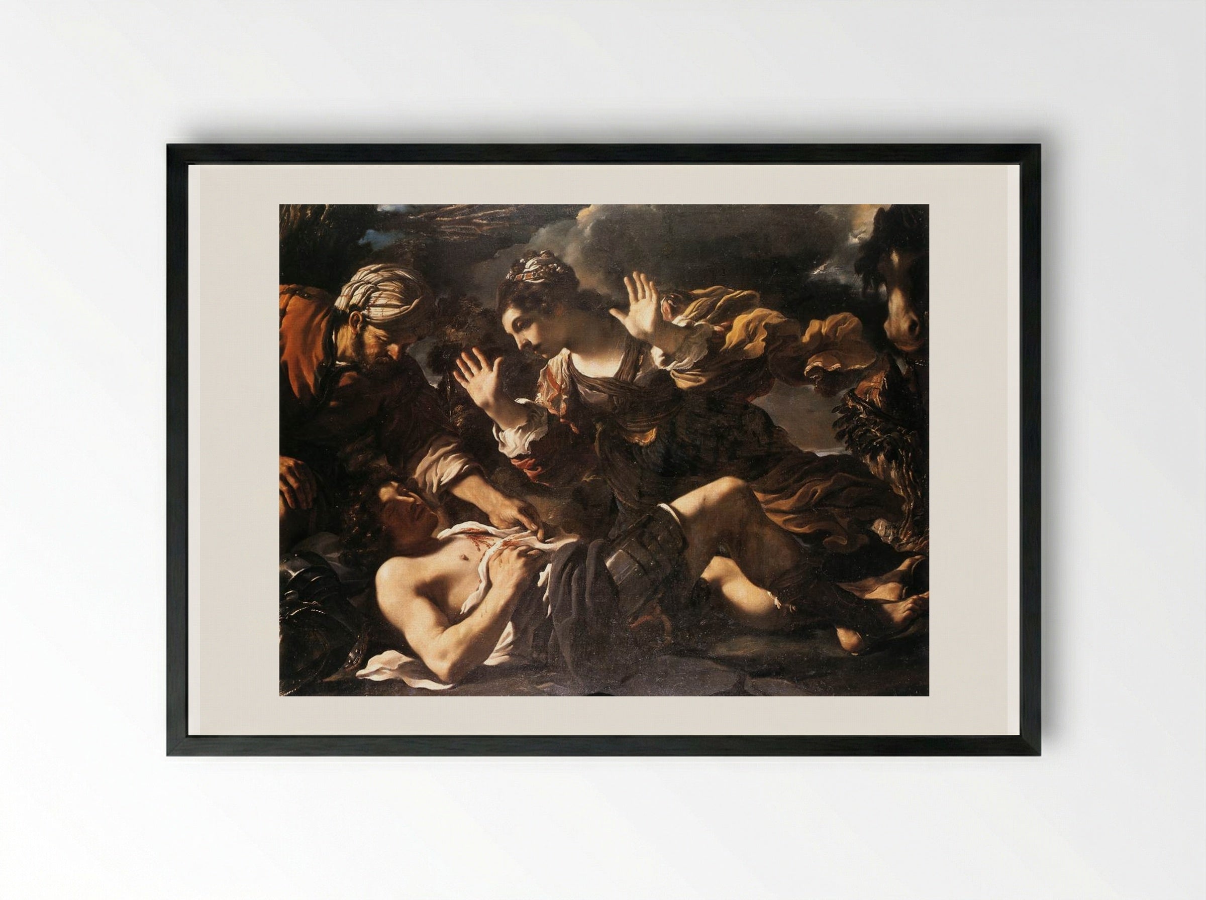 Erminia Finds the Wounded Tancred - Guercino - Framed Print Black