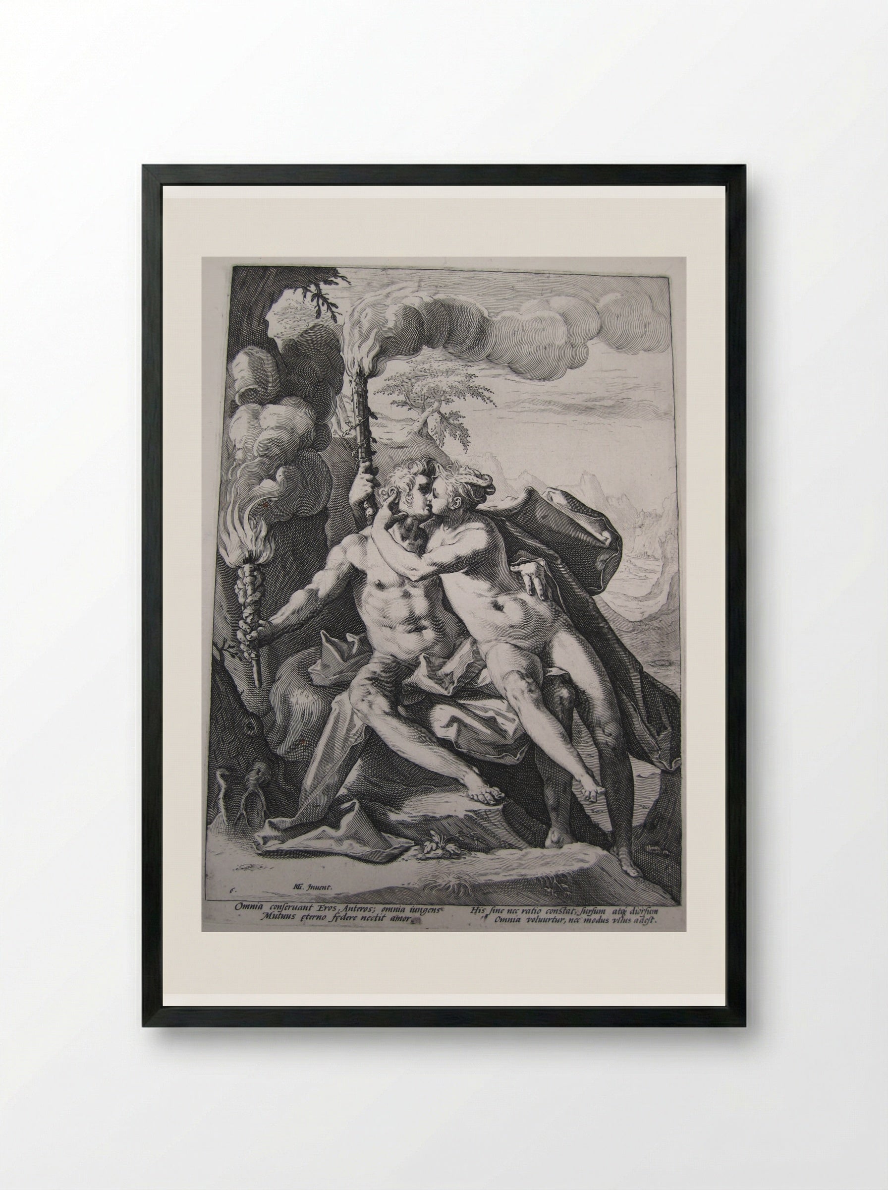 Eros and Anteros - Jacob Matham - Framed Print Black