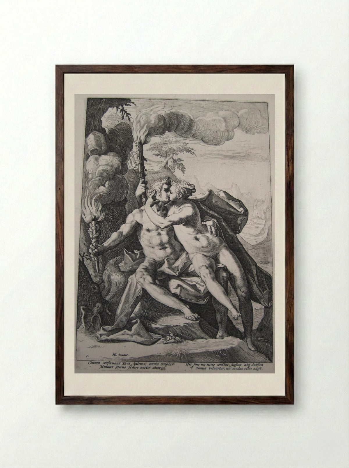 Eros and Anteros - Jacob Matham - Framed Print Dark Wood