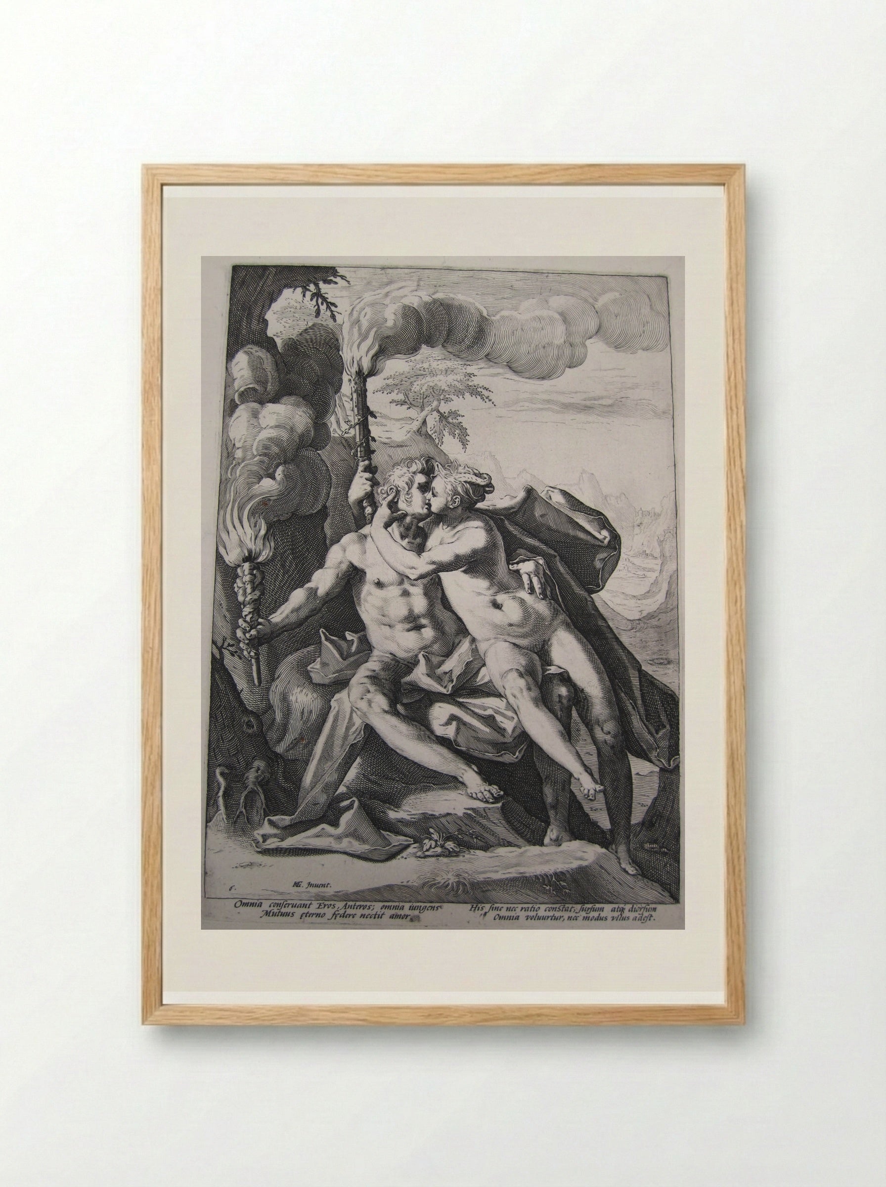 Eros and Anteros - Jacob Matham - Framed Print Wood