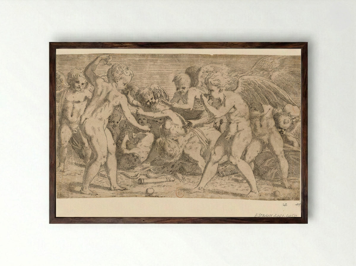 Eros en Anteros - Léon Davent - Framed Print Dark Wood