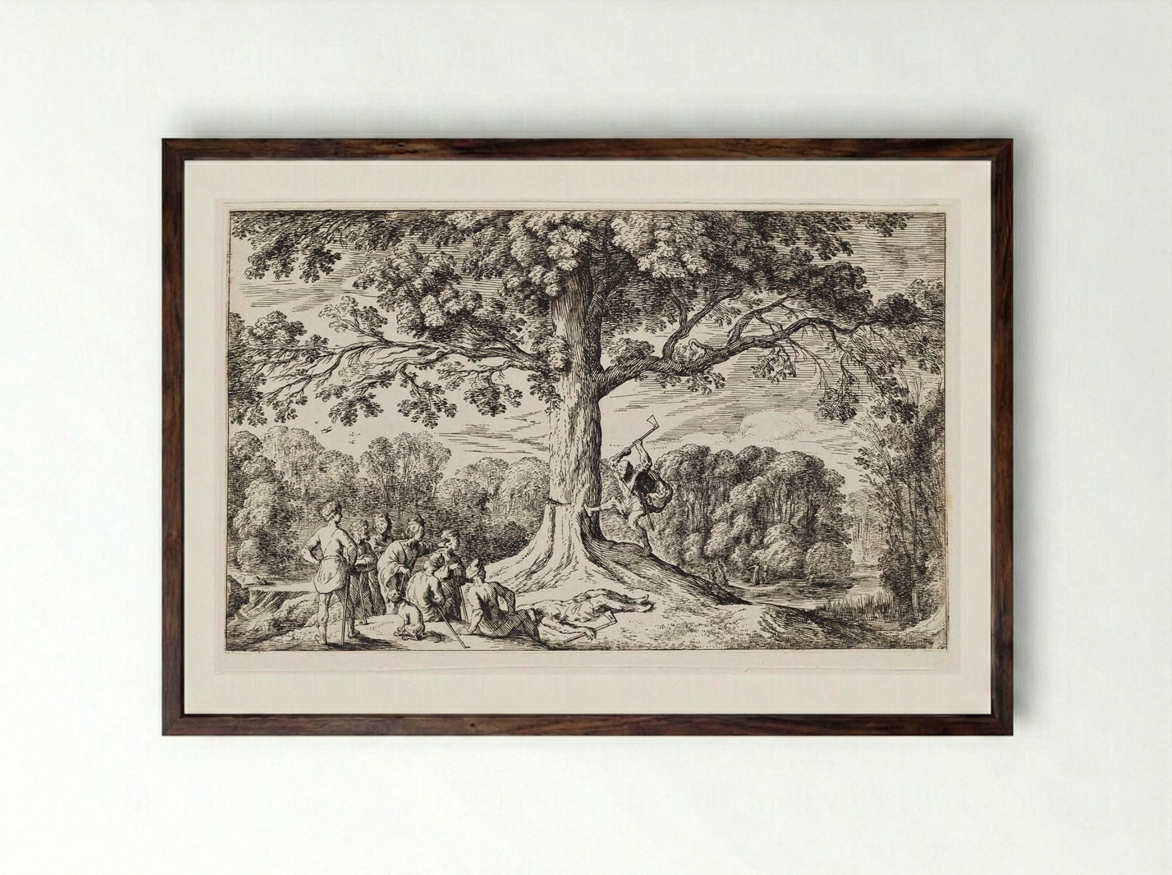Erysichthon Chops Down an Oak Sacred to Ceres - Johann Wilhelm Baur - Framed Print Dark Wood