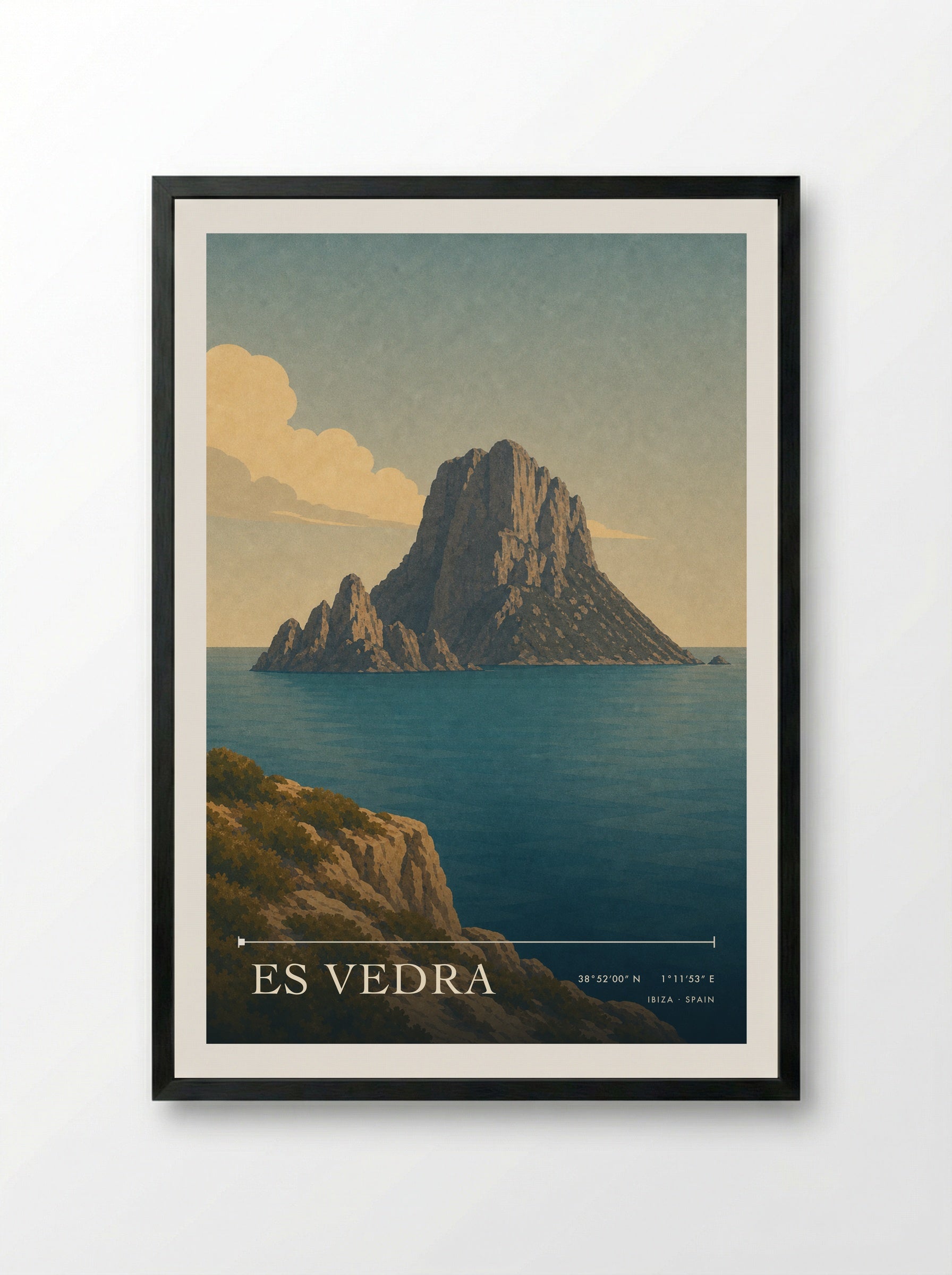 Es Vedra Travel Poster Artwork - Framed Print Black