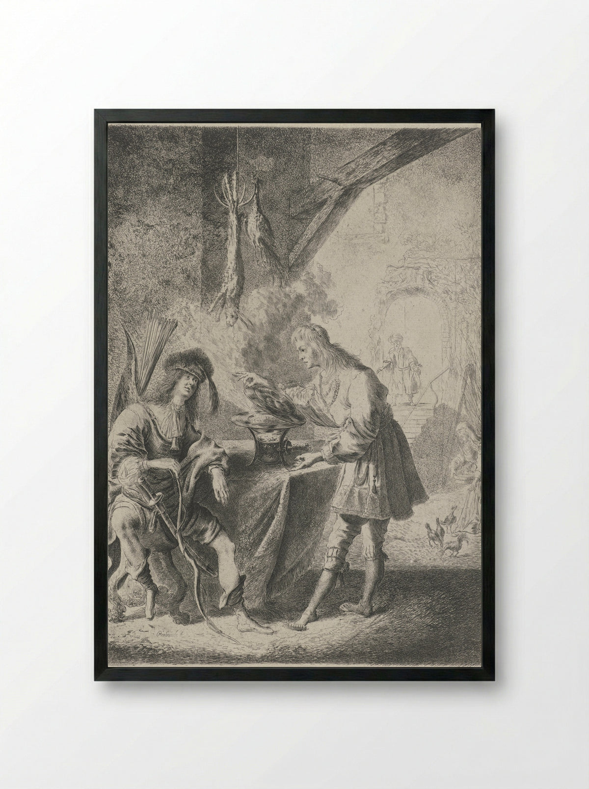 Esau Selling His Birthright to Jacob - Pieter Rottermondt - Framed Print Black