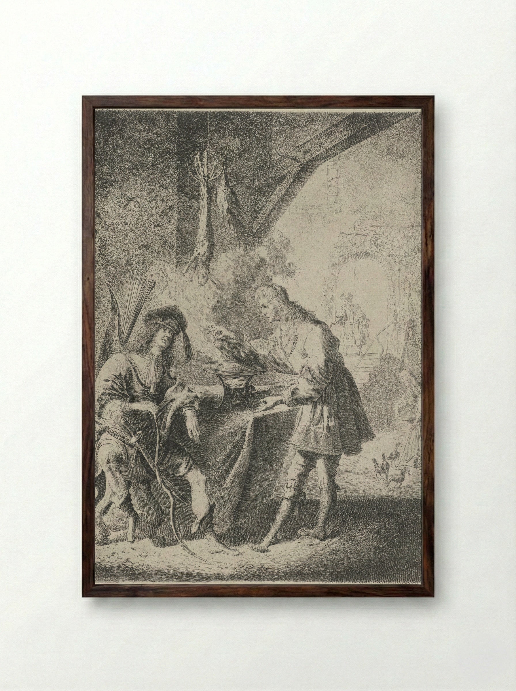 Esau Selling His Birthright to Jacob - Pieter Rottermondt - Framed Print Dark Wood