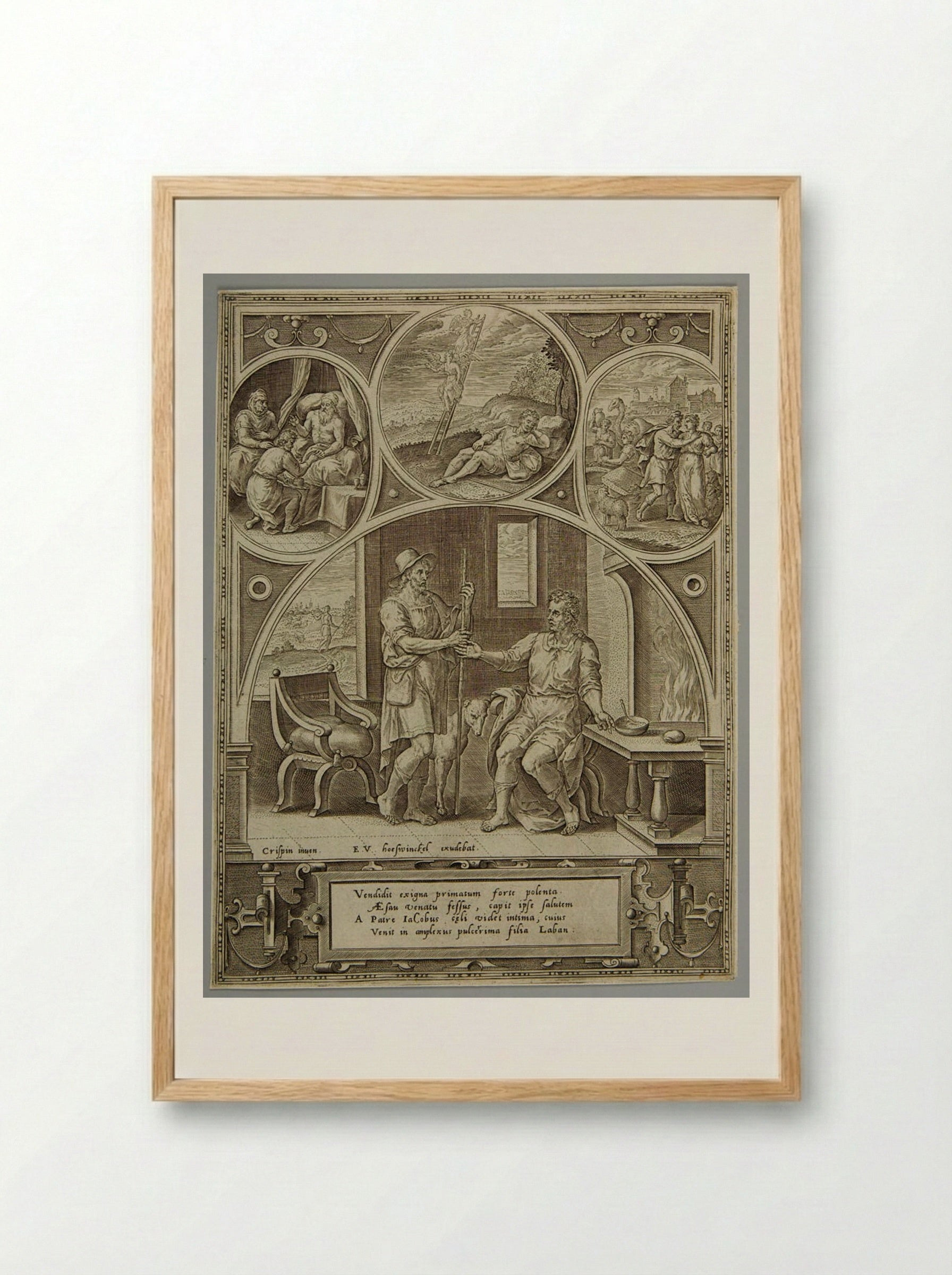 Esau Selling His Birthright to Jacob - Adriaen Collaert - Framed Print Wood