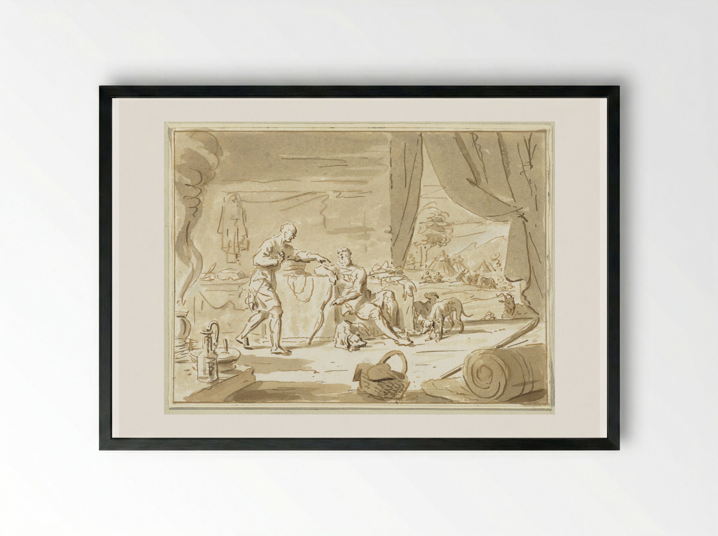 Esau Sells His Birthright to Jacob - Cornelis van Noorde - Framed Print Black