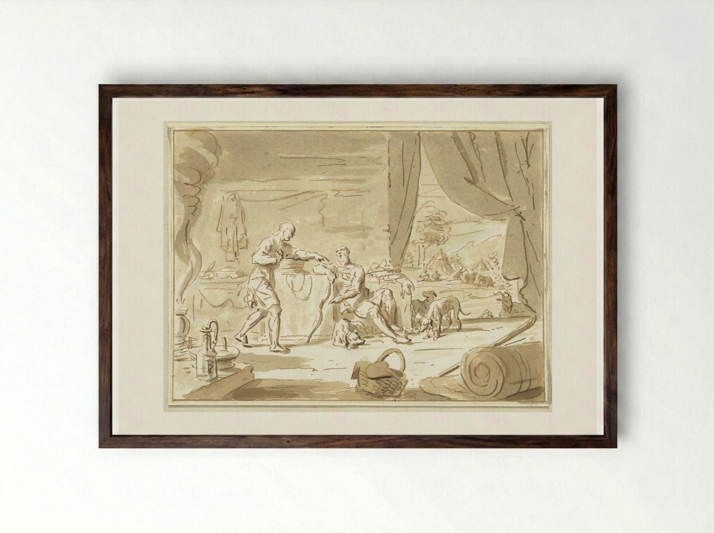 Esau Sells His Birthright to Jacob - Cornelis van Noorde - Framed Print Dark Wood