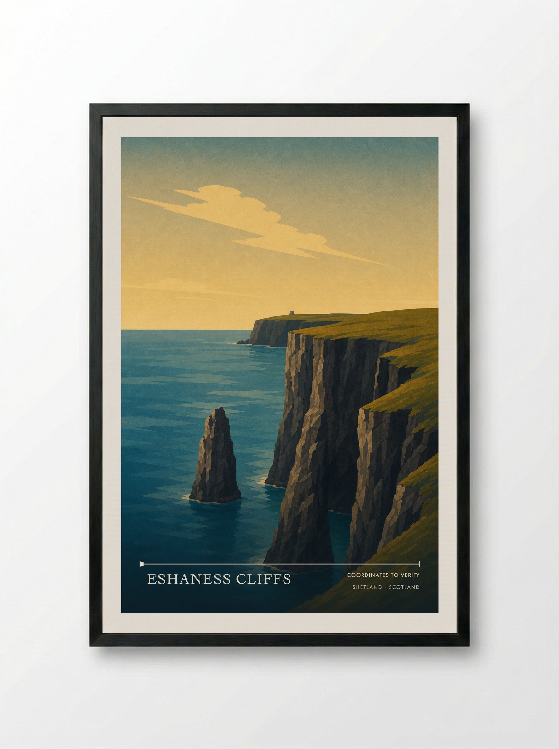 Eshaness Cliffs Shetland Scotland Travel Poster - Framed Print Black