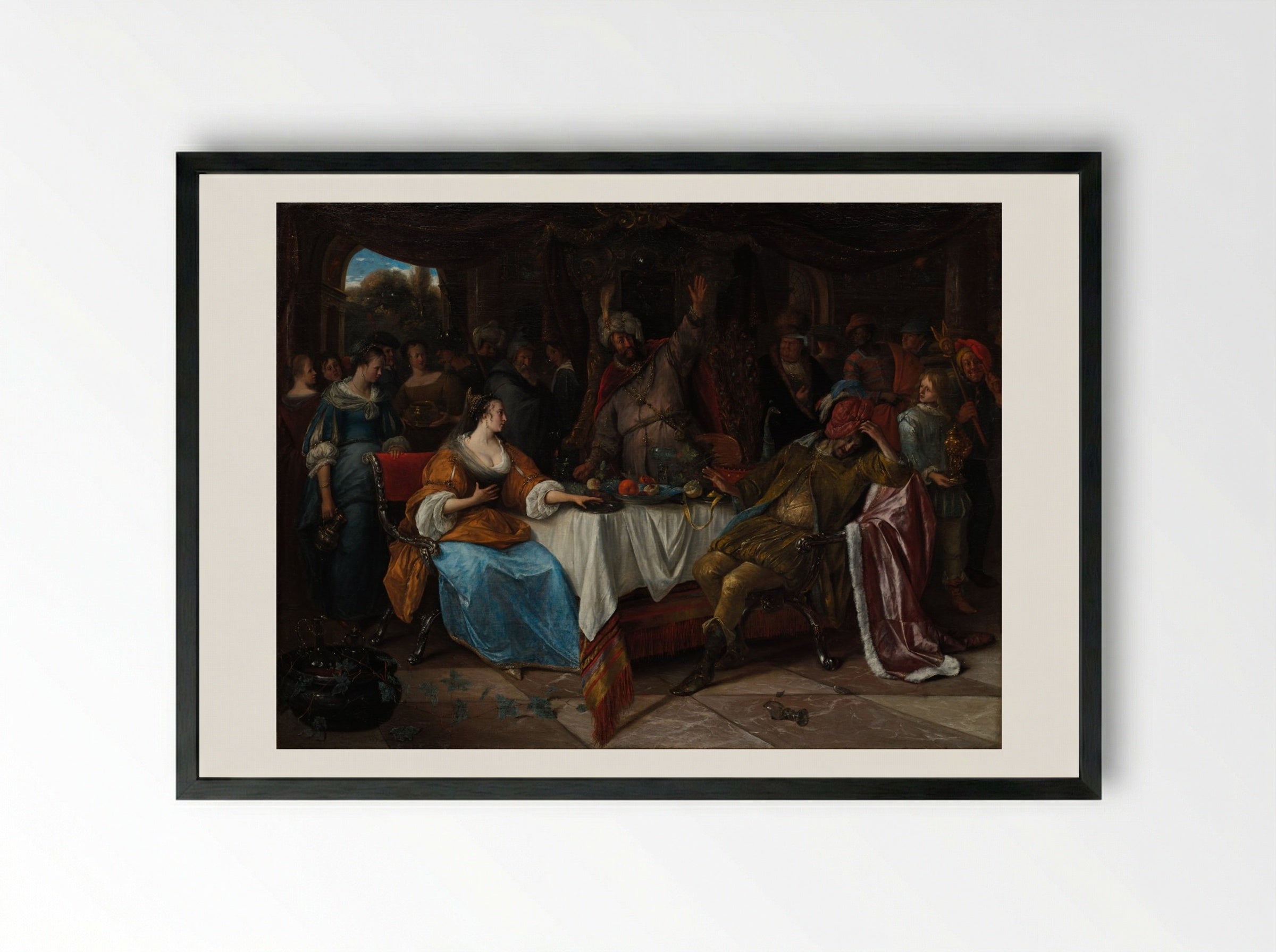 Esther, Ahasuerus, and Haman - Jan Steen - Framed Print Black