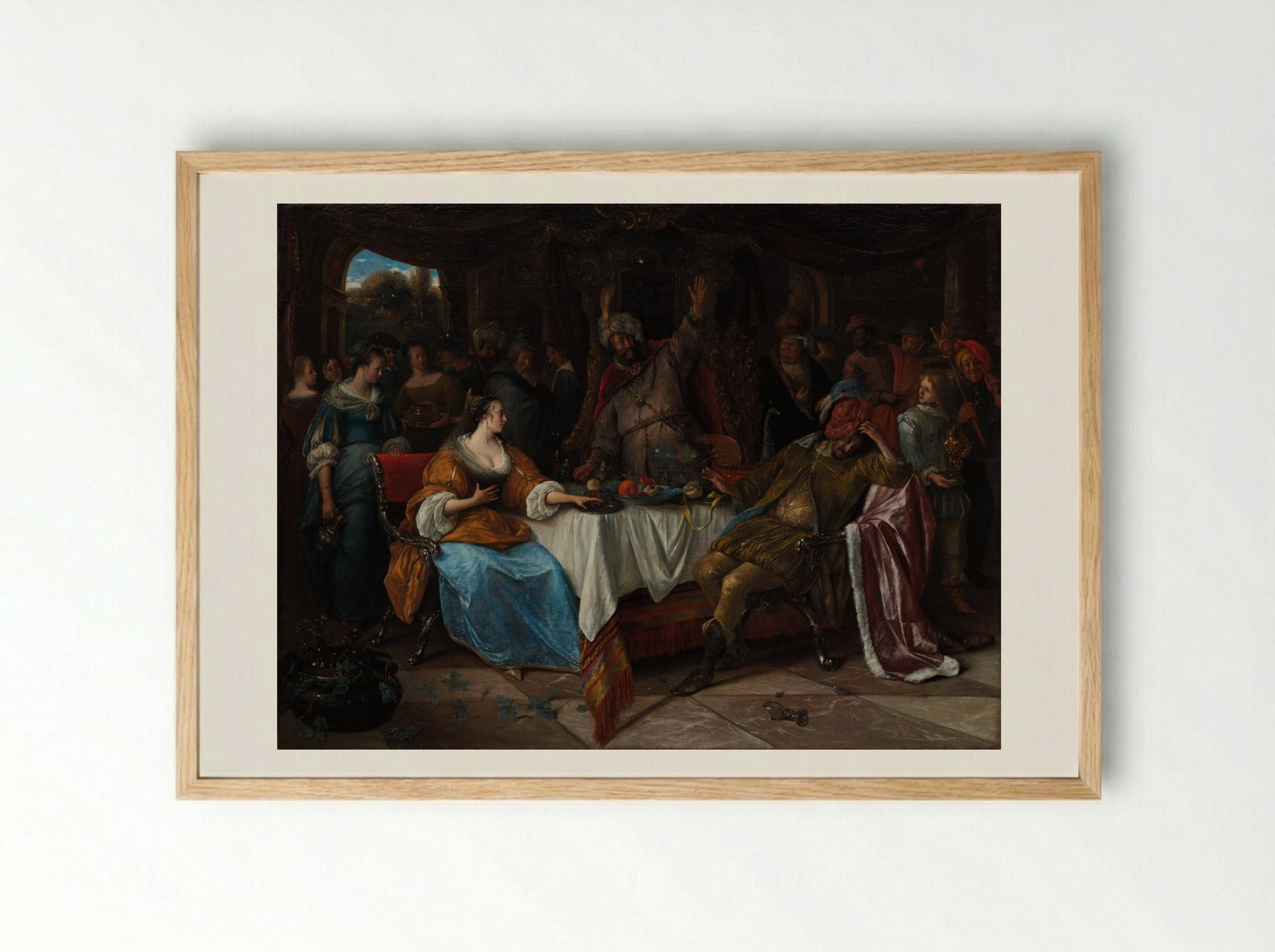 Esther, Ahasuerus, and Haman - Jan Steen - Framed Print Wood