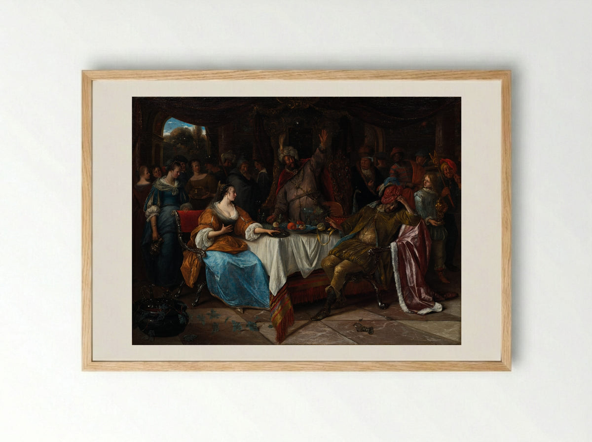 Esther, Ahasuerus, and Haman - Jan Steen - Framed Print Wood