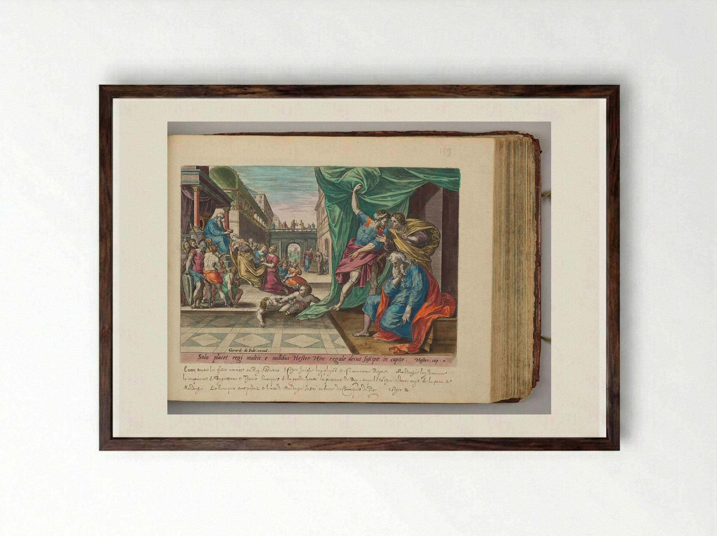 Esther Crowned by Ahasuerus - Hans Collaert the Elder - Framed Print Dark Wood
