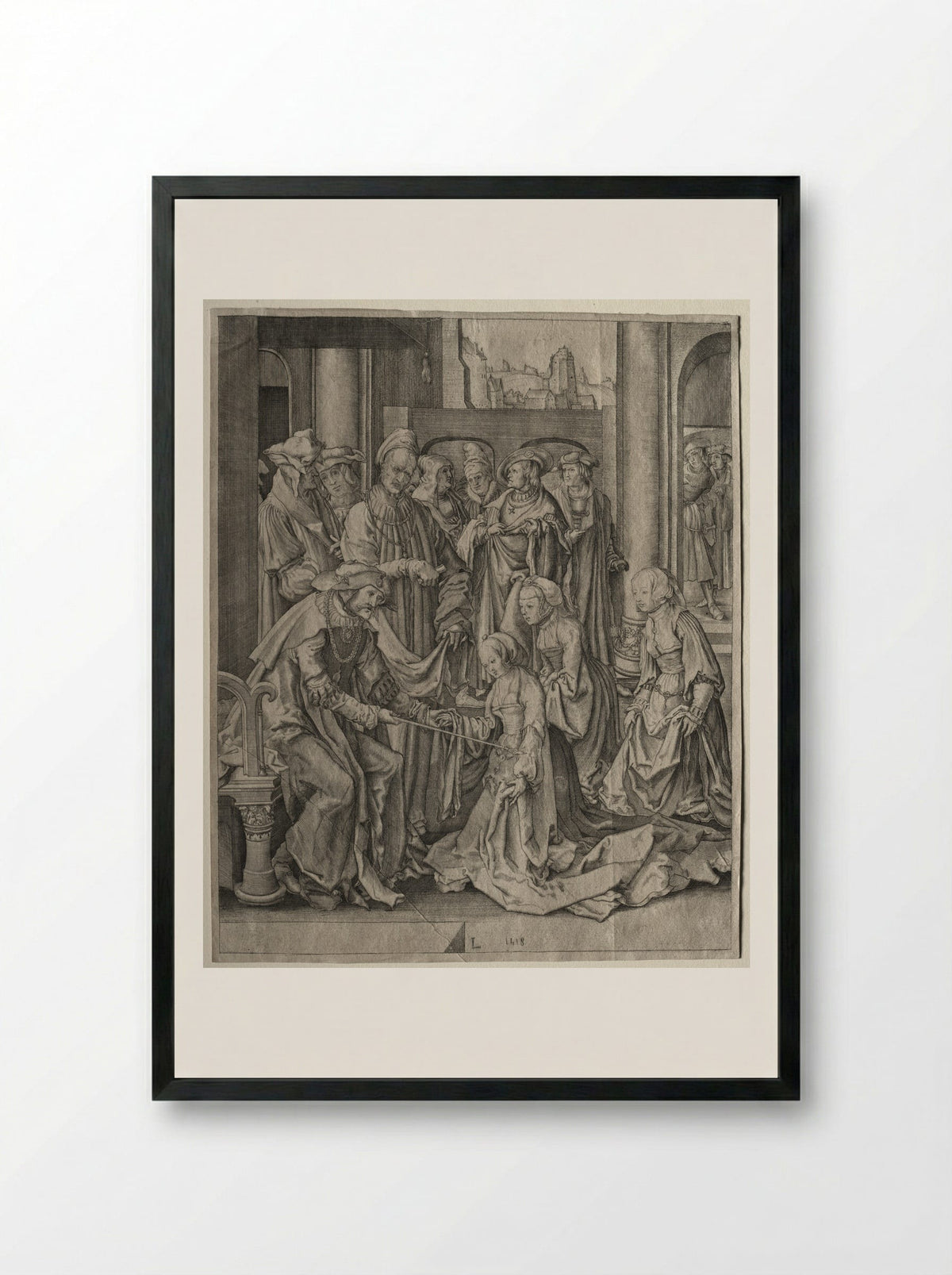 Esther before Ahasuerus - Lucas van Leyden - Framed Print Black