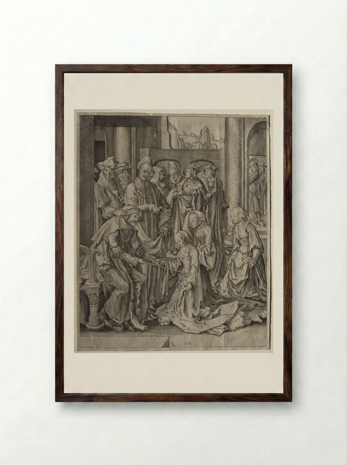 Esther before Ahasuerus - Lucas van Leyden - Framed Print Dark Wood