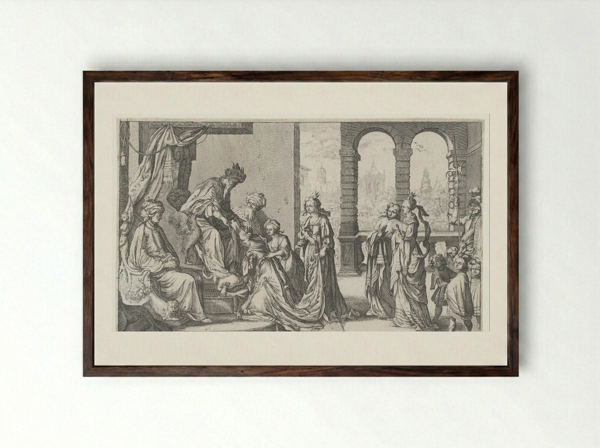 Esther before Ahasuerus - Nicolas de Son - Framed Print Dark Wood