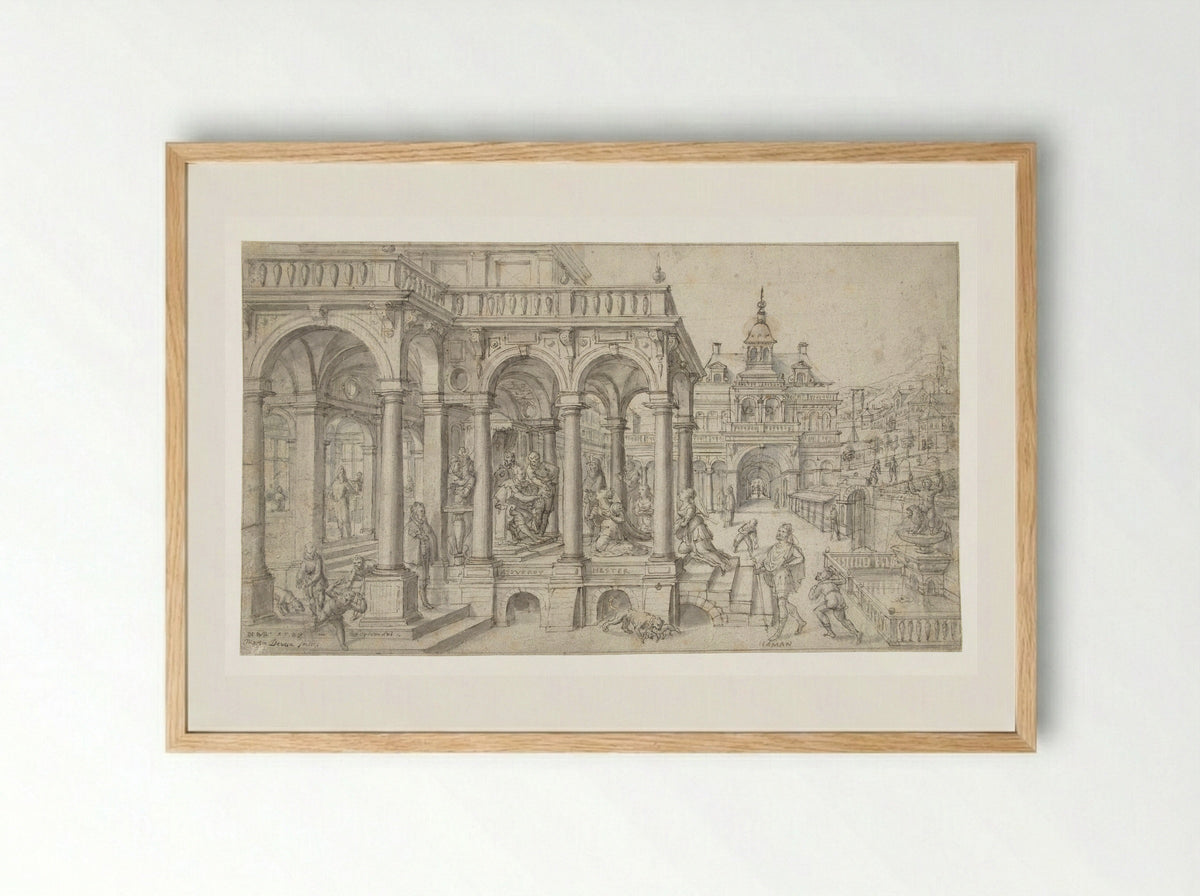 Esther before Ahasuerus - Hans Vredeman de Vries - Framed Print Wood