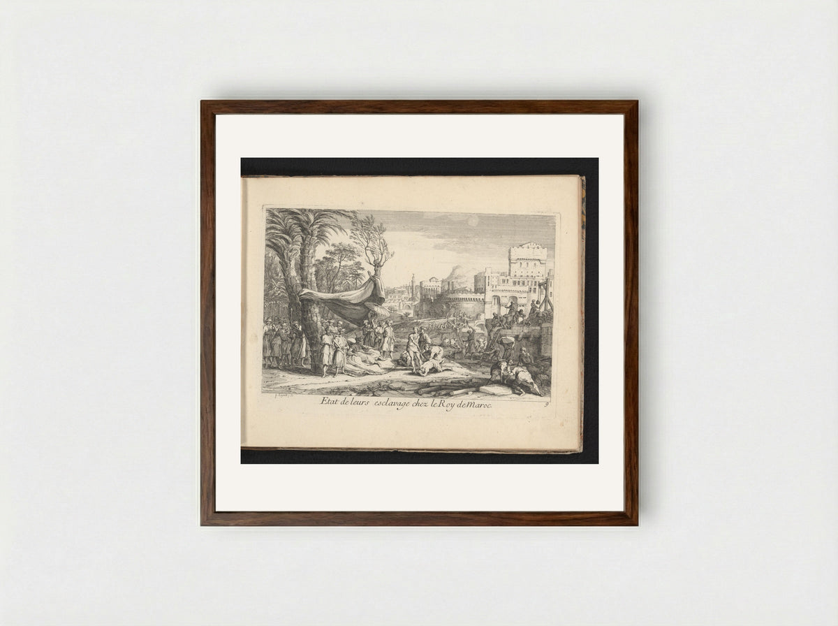 Etat de leurs esclavage chez le Roy de Maroc - Gaspard Duchange - Framed Print Dark Wood