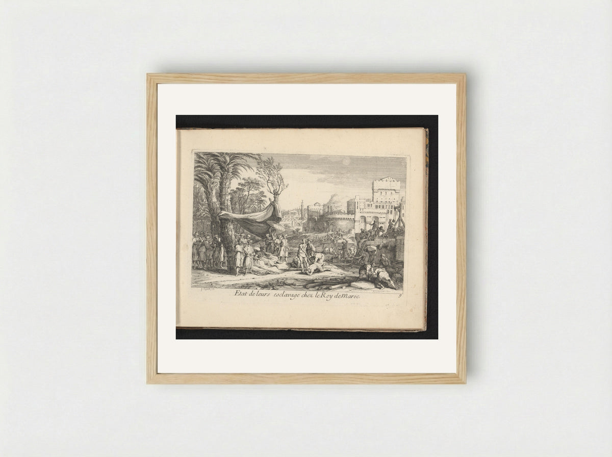 Etat de leurs esclavage chez le Roy de Maroc - Gaspard Duchange - Framed Print Wood