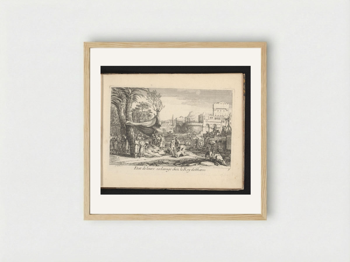 Etat de leurs esclavage chez le Roy de Maroc - Gaspard Duchange - Framed Print Wood