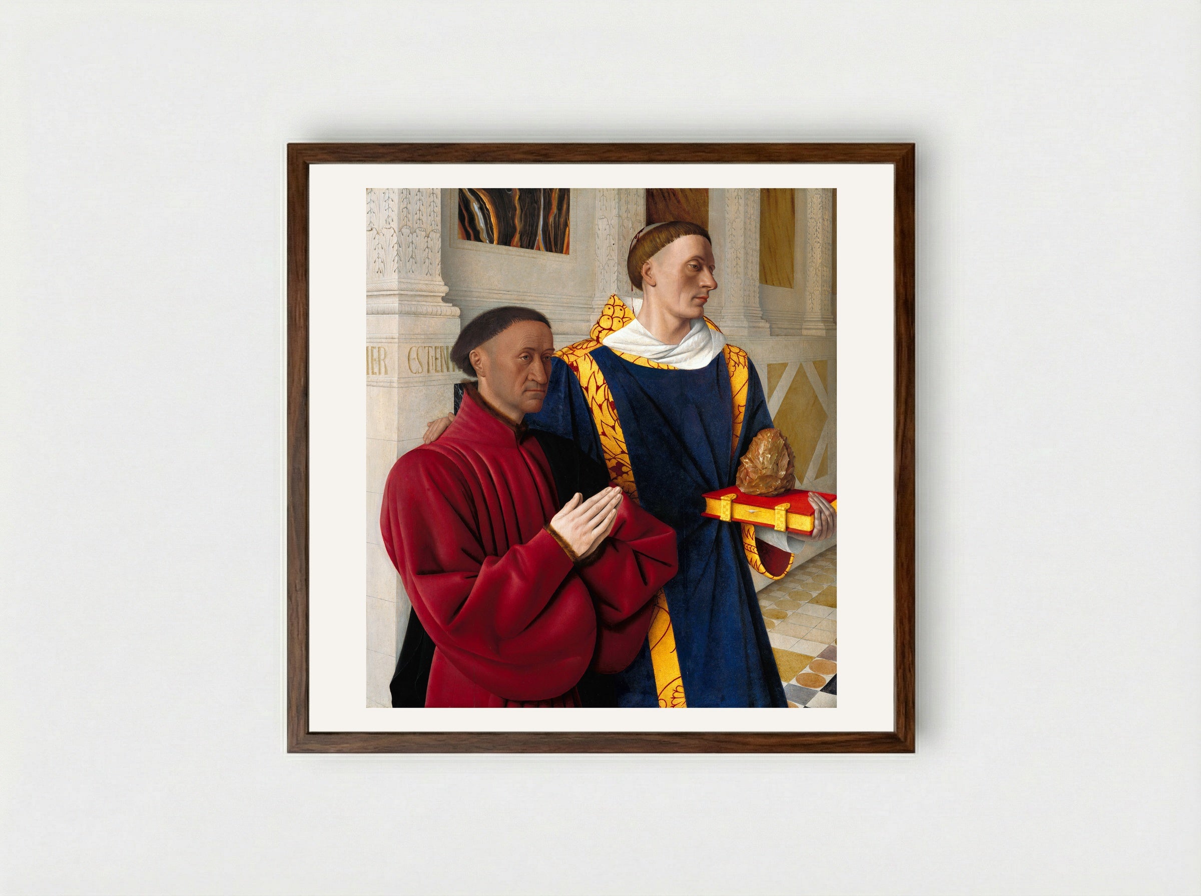 Etienne Chevalier and Saint Stephen - Jean Fouquet - Framed Print Dark Wood
