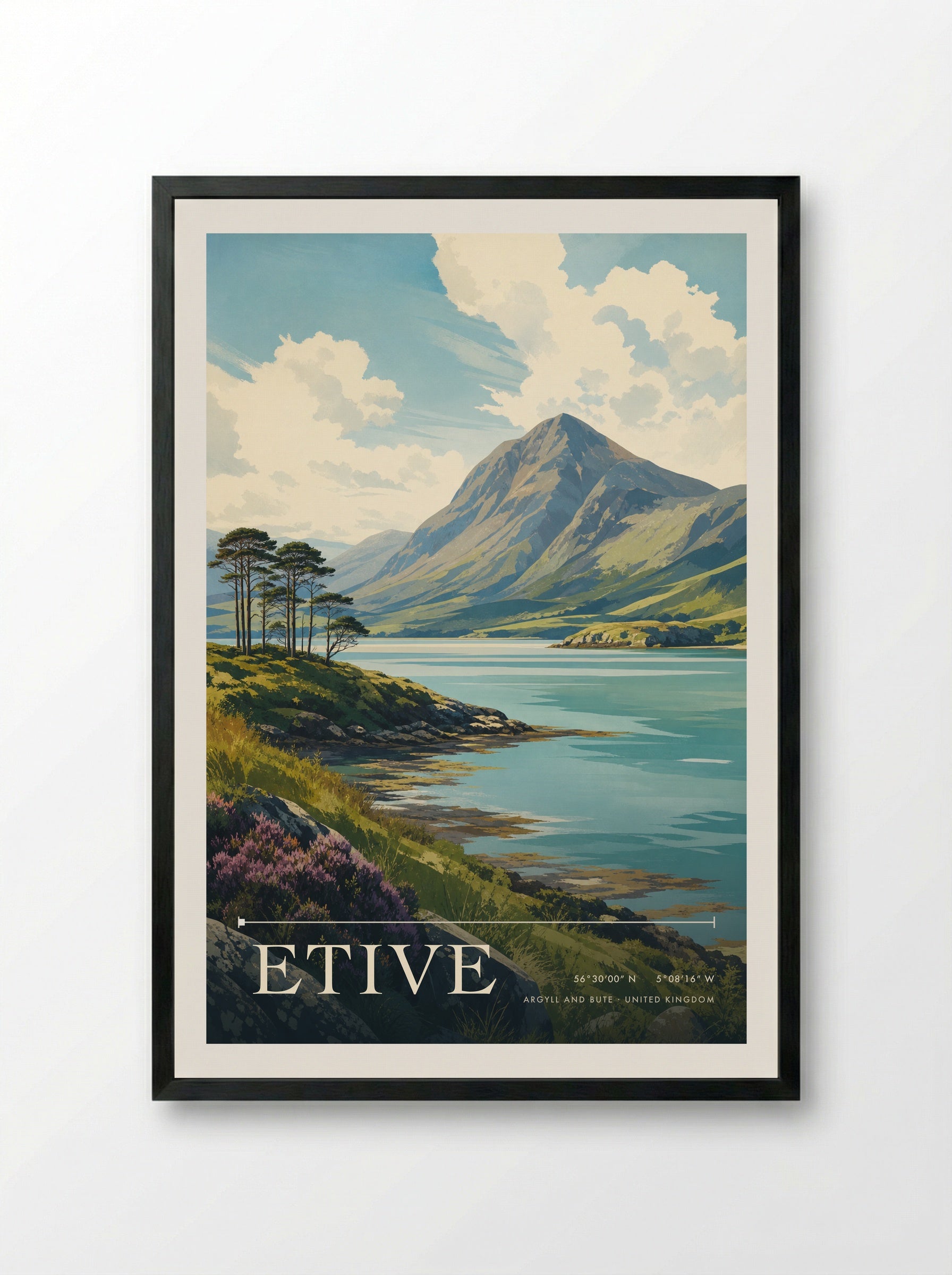 Etive Argyll and Bute United Kingdom Travel Poster - Framed Print Black
