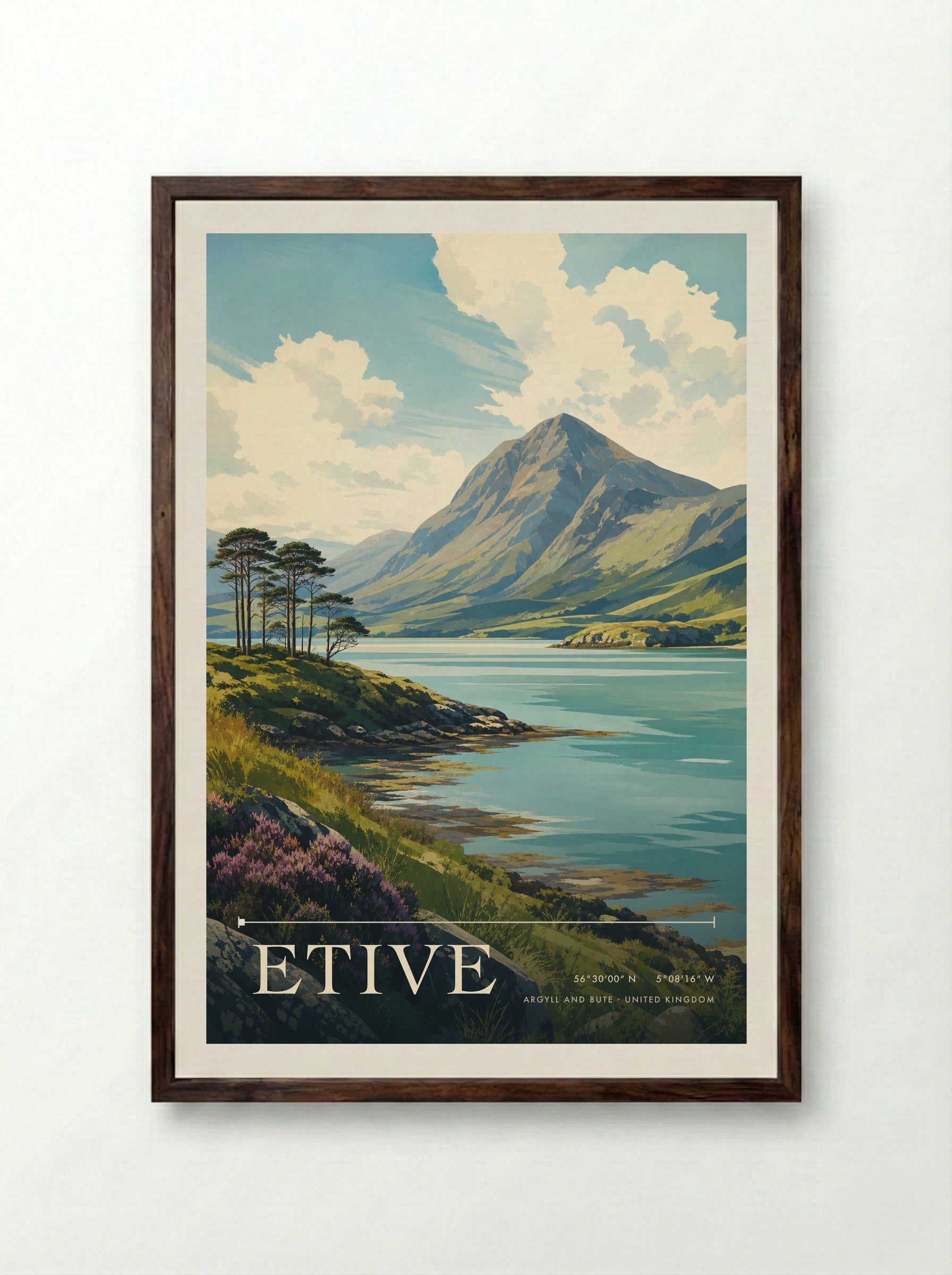 Etive Argyll and Bute United Kingdom Travel Poster - Framed Print Dark Wood