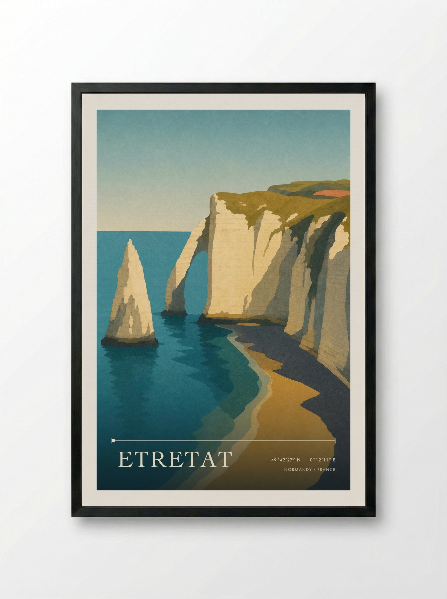 Etretat Travel Poster Artwork - Framed Print Black