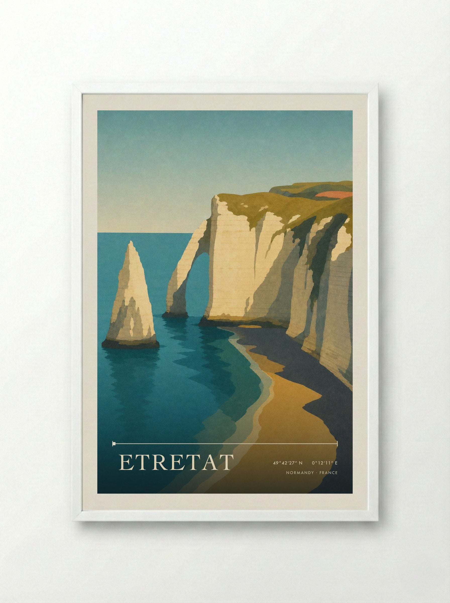 Etretat Travel Poster Artwork - Framed Print White