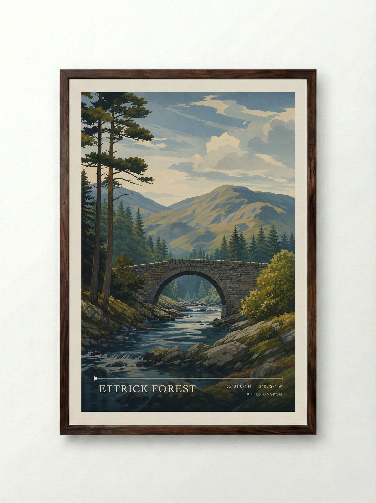 Ettrick Forest United Kingdom Travel Poster - Framed Print Dark Wood