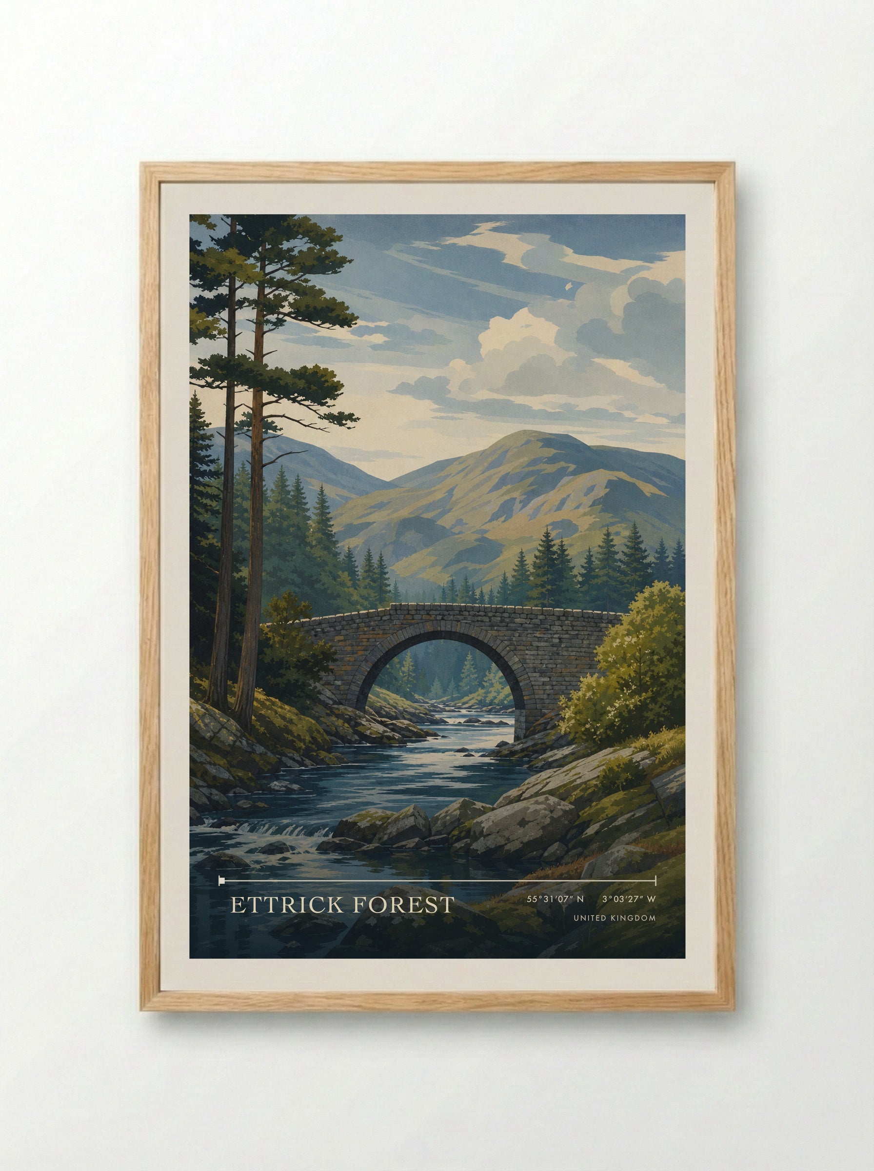 Ettrick Forest United Kingdom Travel Poster - Framed Print Wood
