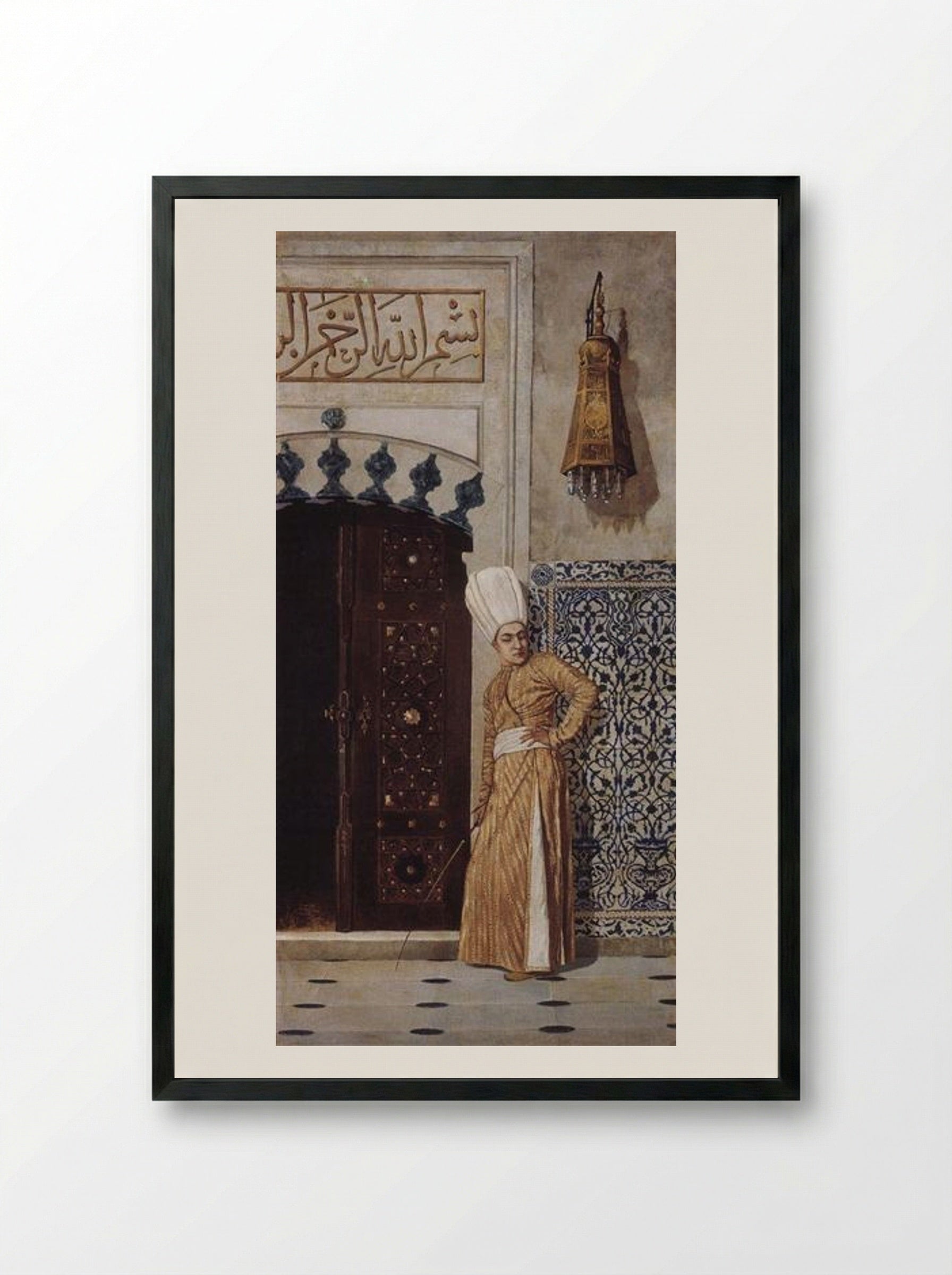 Eunuch at the door of the harem - Vasily Vereshchagin - Framed Print Black