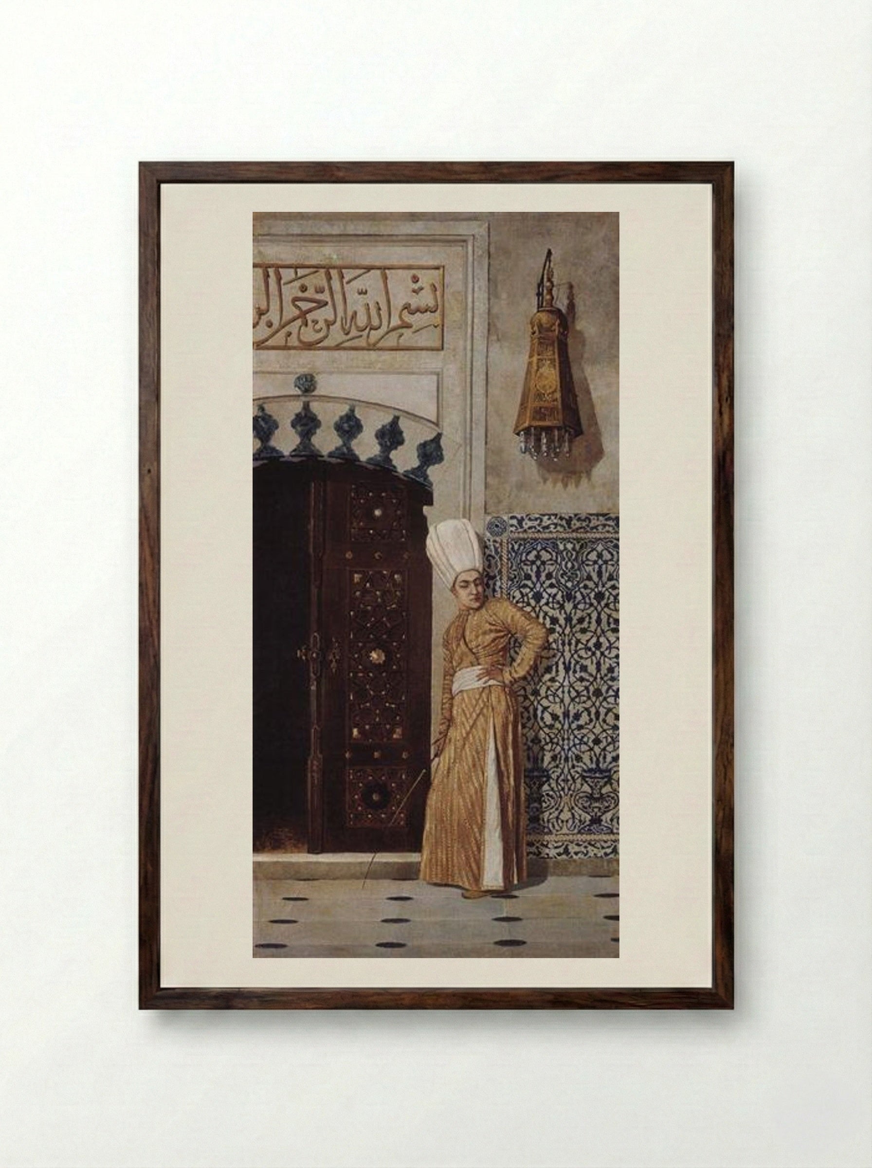 Eunuch at the door of the harem - Vasily Vereshchagin - Framed Print Dark Wood
