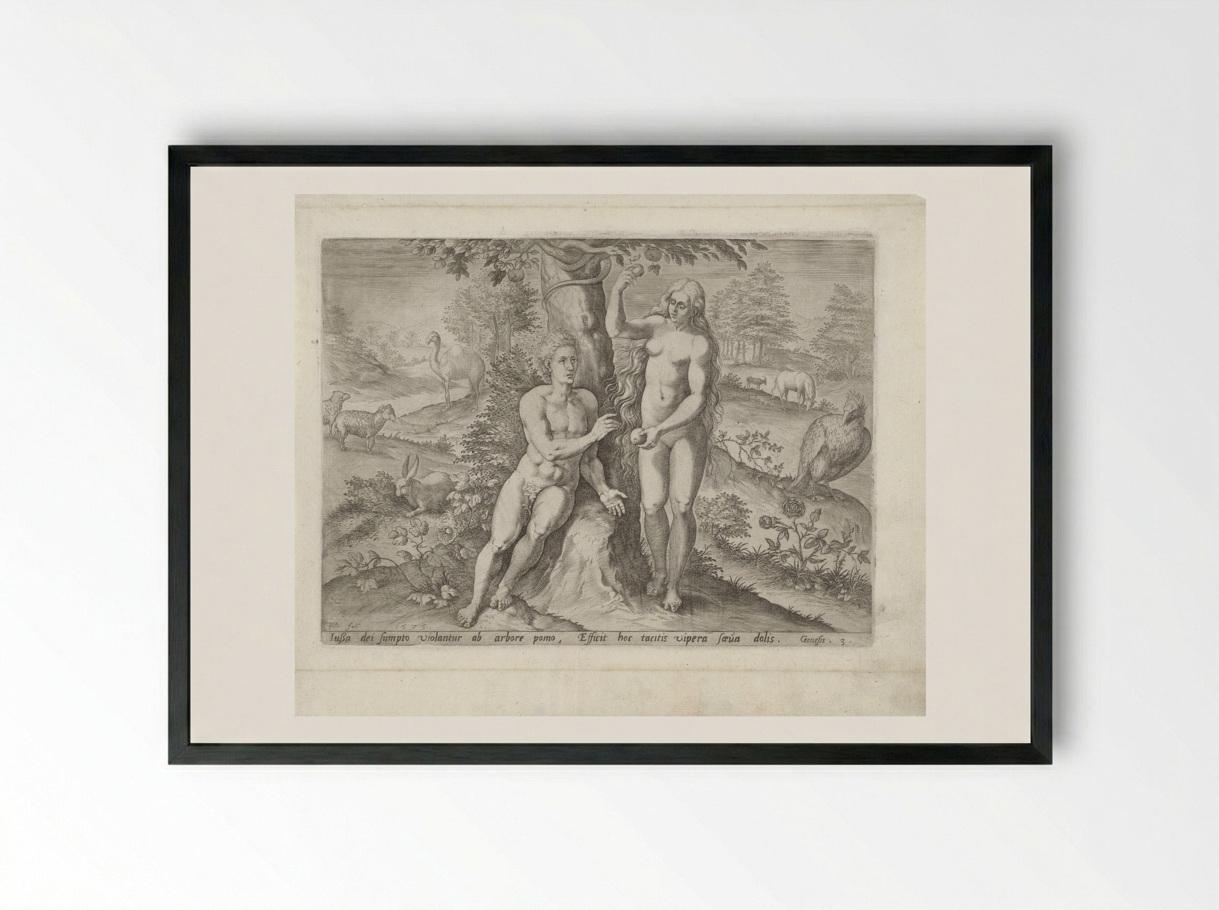 Eva verleidt Adam - Gerard de Jode - Framed Print Black
