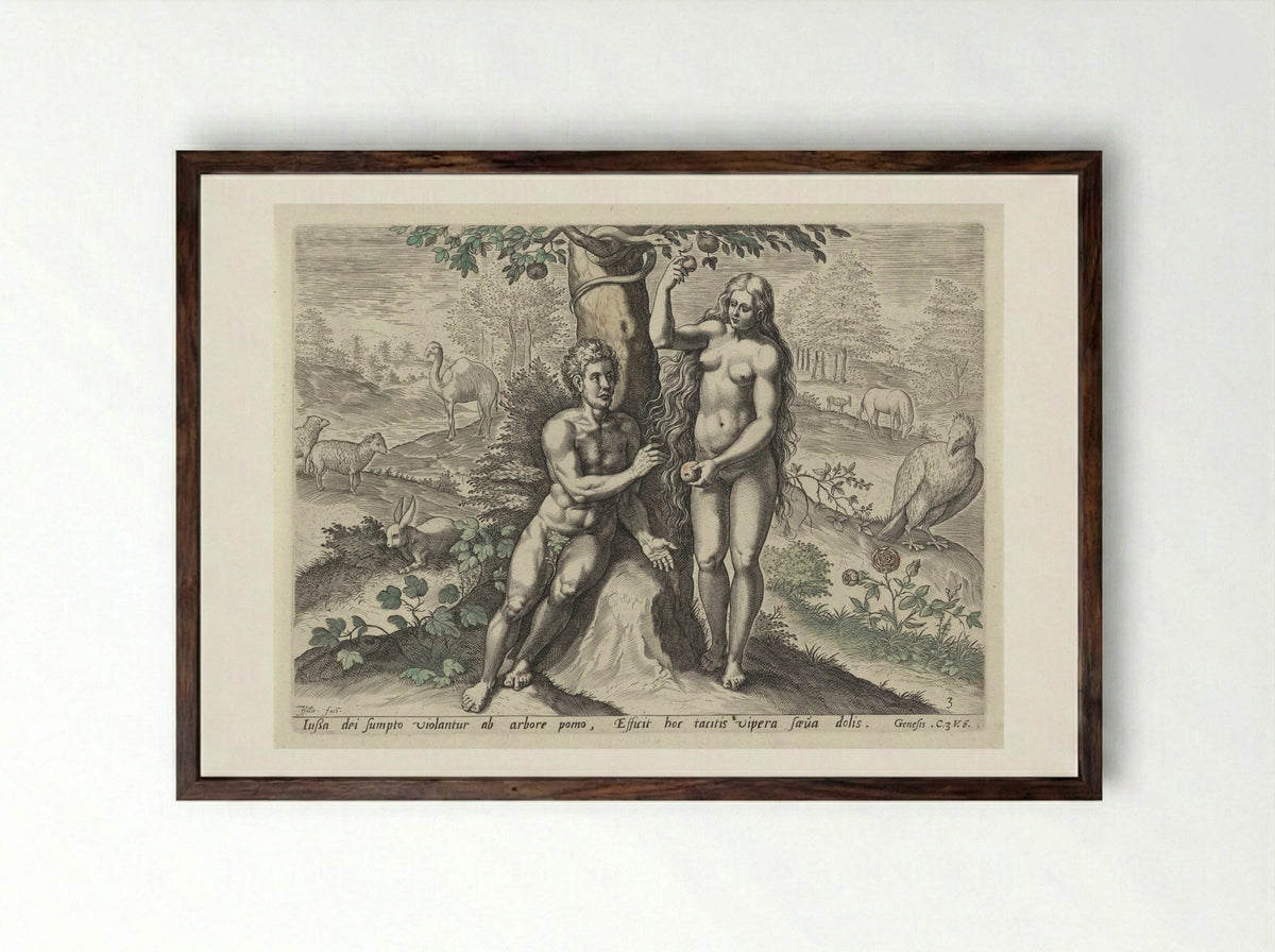 Eva verleidt Adam - Claes Jansz. Visscher (II) - Framed Print Dark Wood
