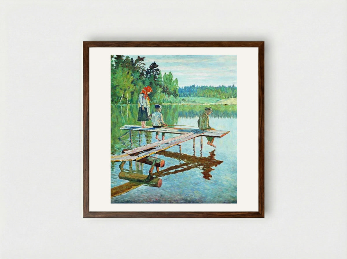 Evening (Angler) - Nikolay Bogdanov-Belsky - Framed Print Dark Wood