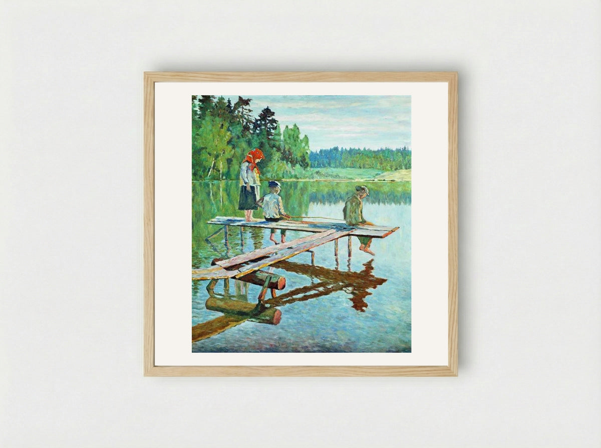 Evening (Angler) - Nikolay Bogdanov-Belsky - Framed Print Wood