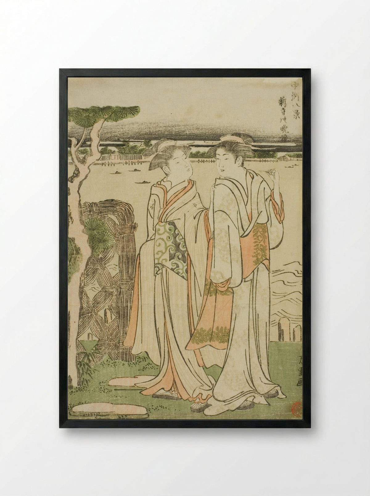 Evening Bell at Mii Temple - Katsushika Hokusai - Framed Print Black